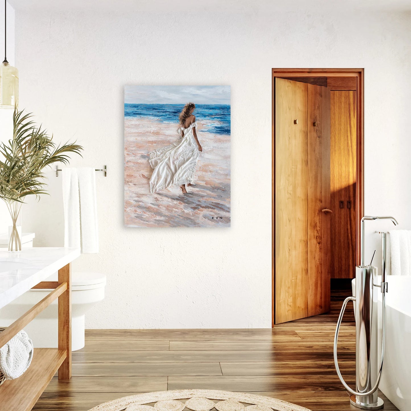 Gallery Art "Barefoot Girl on the Beach" Original Oil Paintings, Wall art for living room, bedroom - Wrapped Canvas Painting