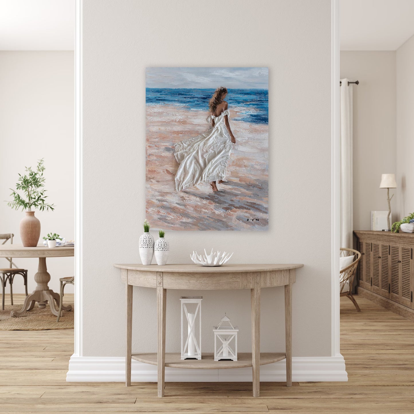 Gallery Art "Barefoot Girl on the Beach" Original Oil Paintings, Wall art for living room, bedroom - Wrapped Canvas Painting