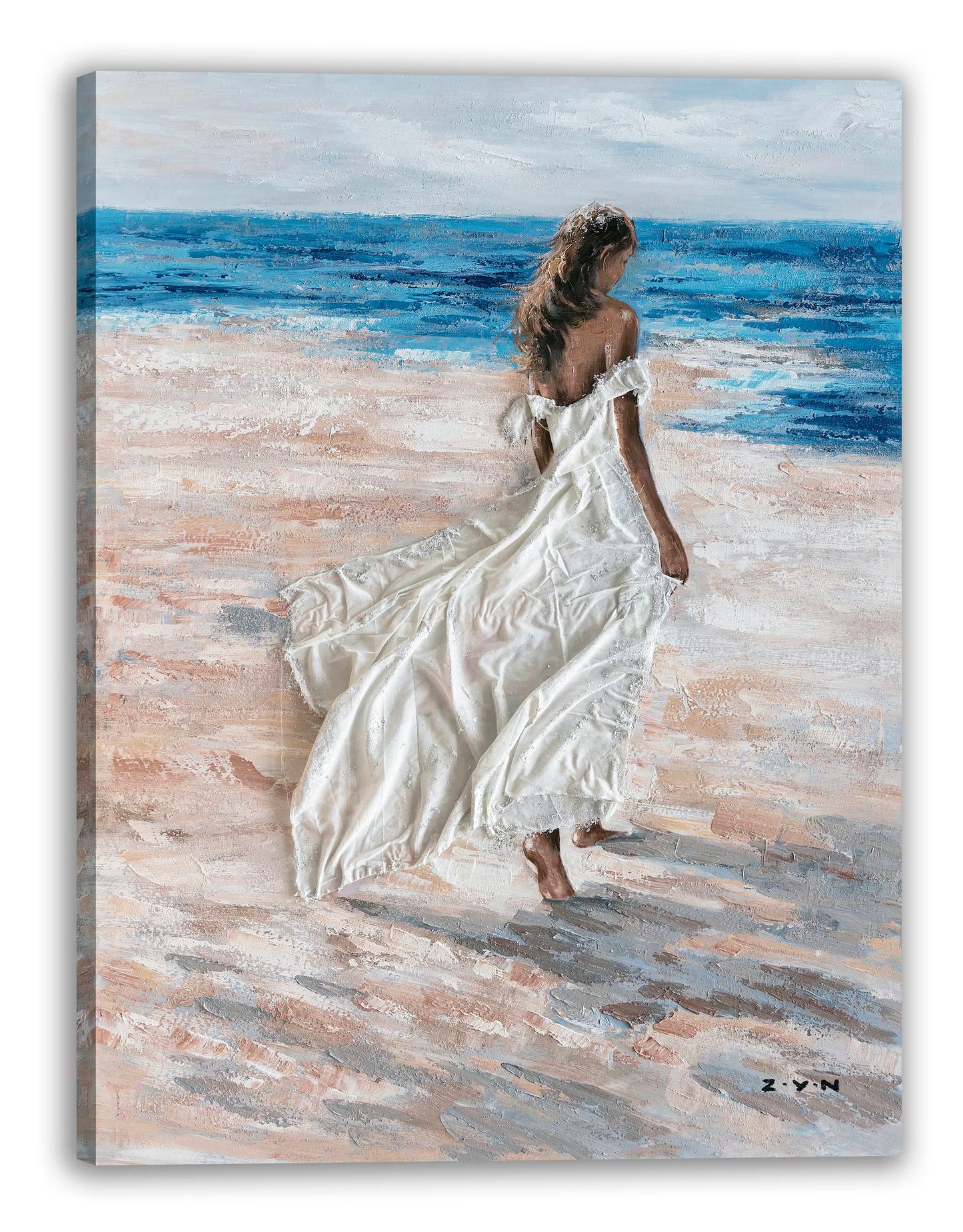 Gallery Art "Barefoot Girl on the Beach" Original Oil Paintings, Wall art for living room, bedroom - Wrapped Canvas Painting