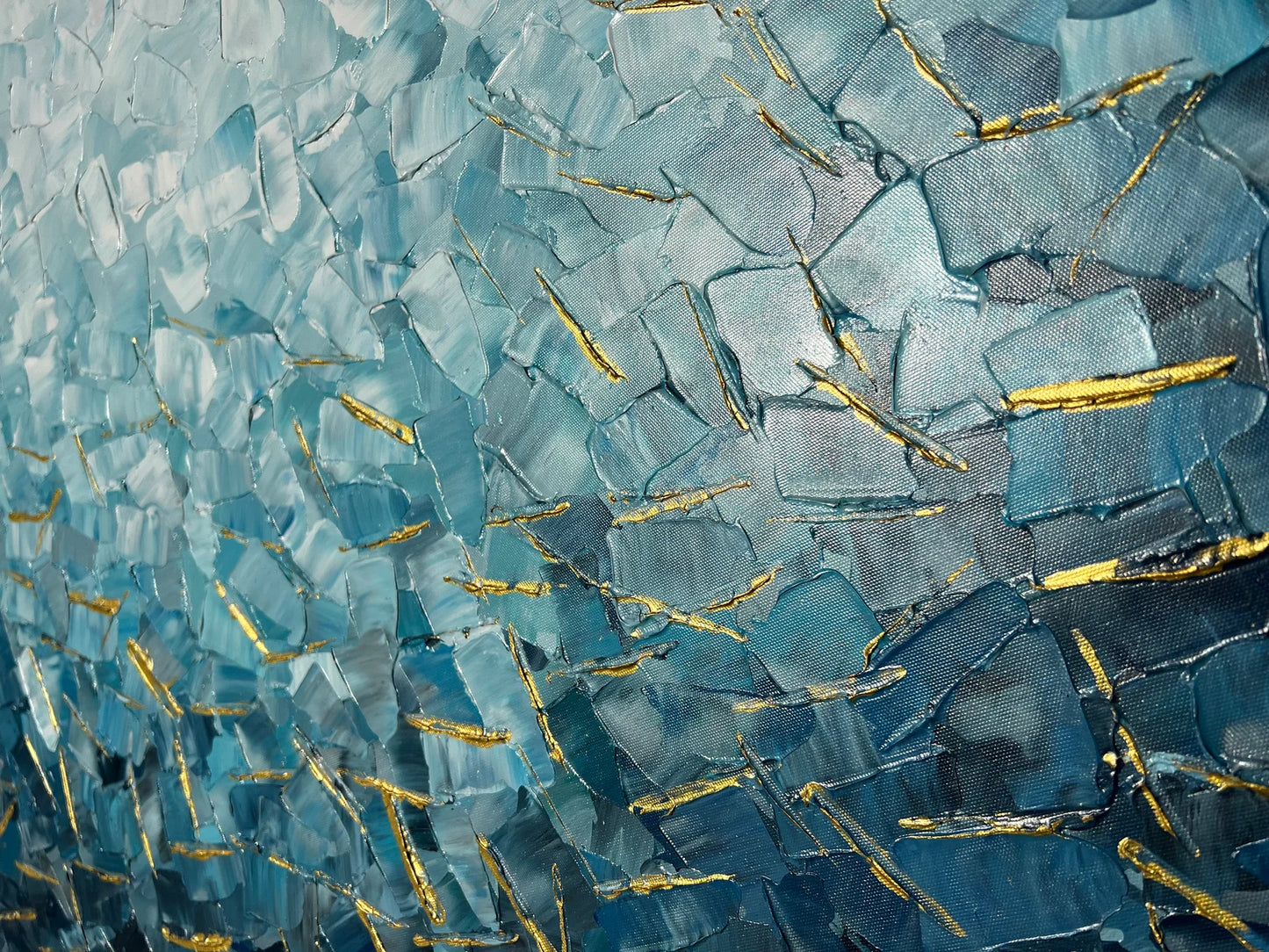 Abstract Hand-painted "Aqua Dreams: A Study of Sunlight and Ocean" Oil painting, Modern artwork- Wrapped Canvas Painting