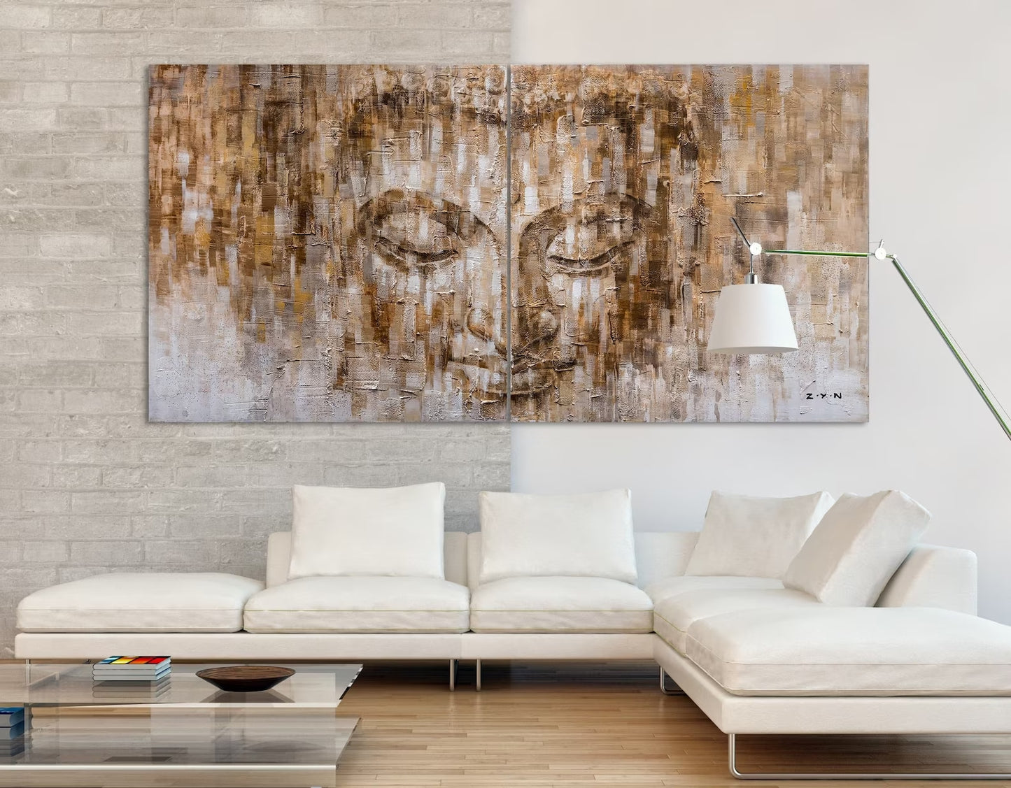 Original Art "Spiritual Gaze" - Hand-Painted Buddha Portrait, Abstract Meditation Art, Earth Tone Contemporary Wall Canva