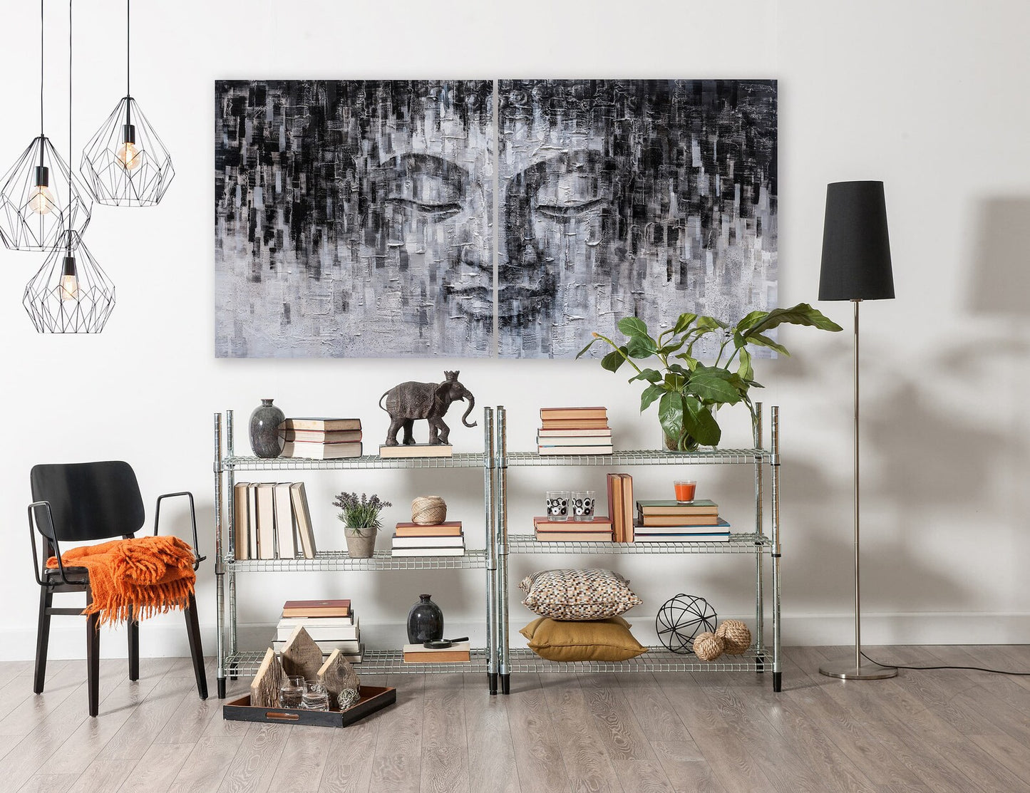 Original art "Whispers of Serenity" - Hand-painted Textured Abstract Buddha Painting, Monochromatic Modern Art, Contemporary Diptych Canvas