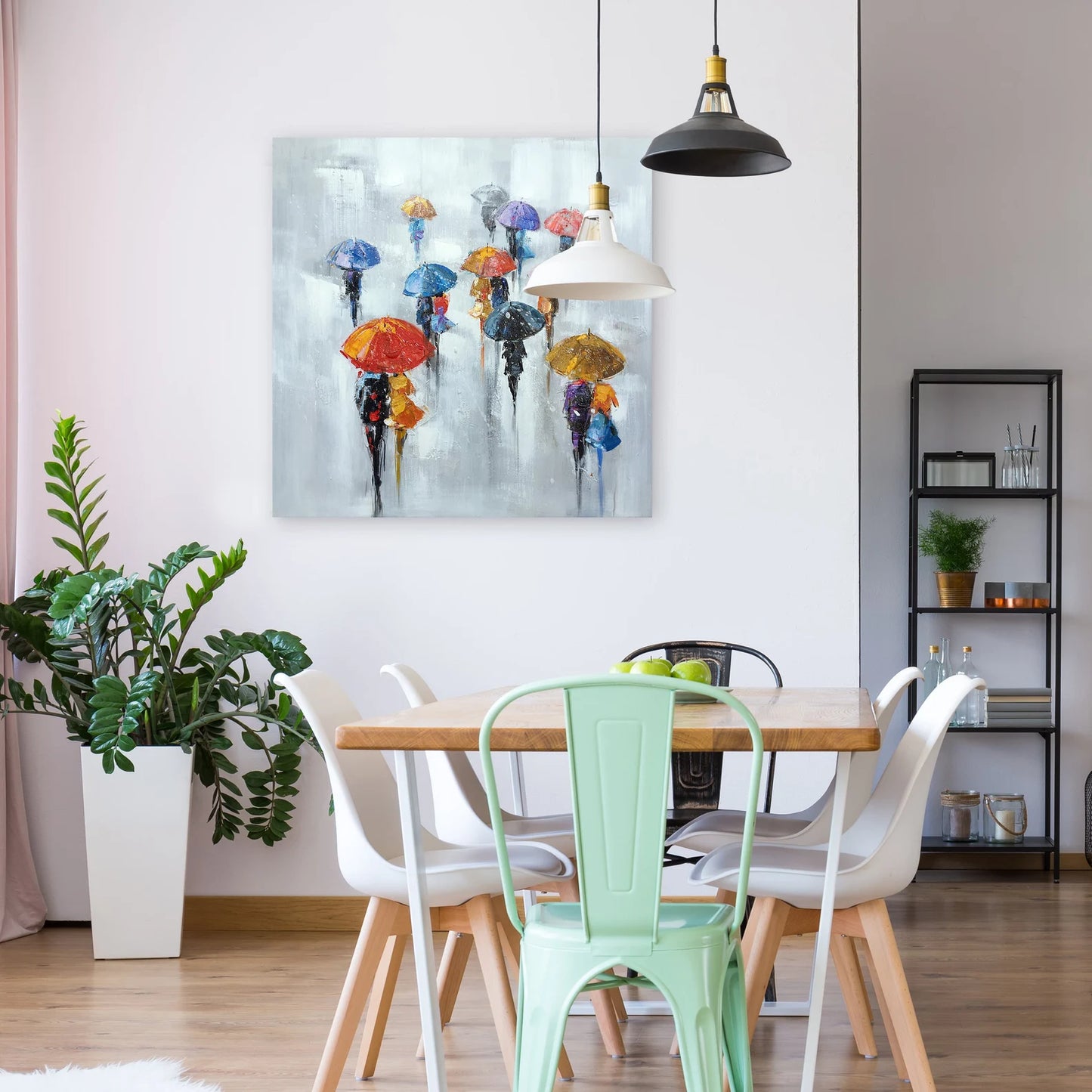 Hand-painted Abstract Art "Umbrellas in the City" painting original, Wall art for living room, bedroom, office - Wrapped Canvas Painting