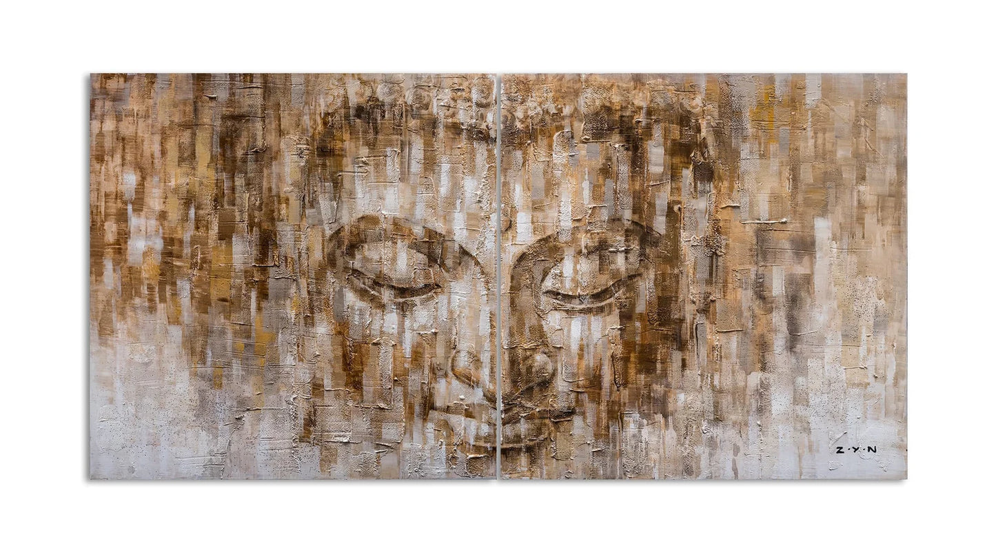 Abstract Hand-painted "Tranquil Buddha Reverie - I" Oil painting on canvas original, Canvas Wall art, wall decor - Wrapped Canvas Painting