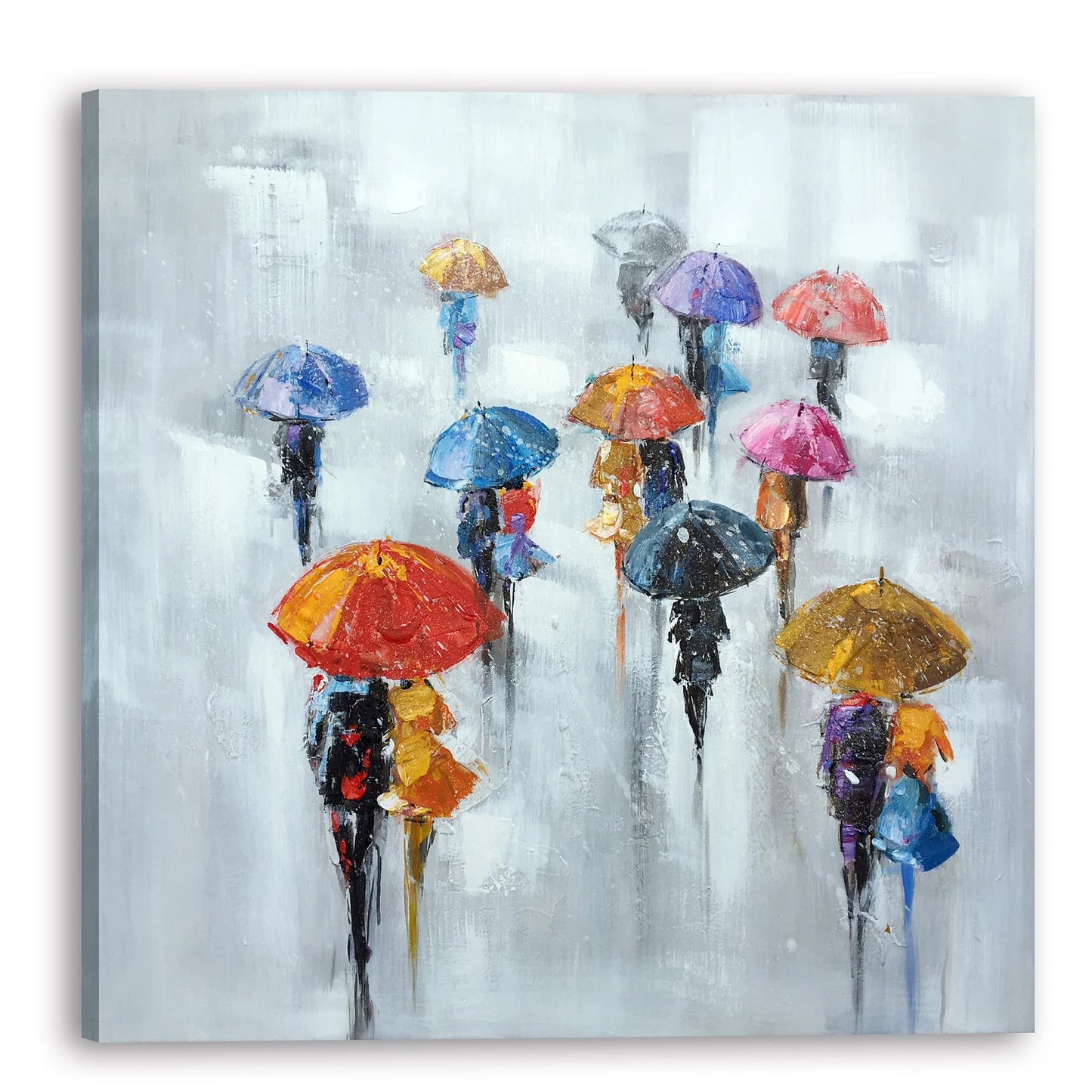 Hand-painted Abstract Art "Umbrellas in the City" painting original, Wall art for living room, bedroom, office - Wrapped Canvas Painting