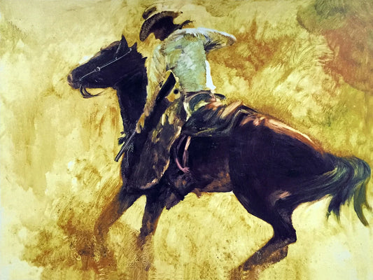 Original "A Cowboy on Horseback" hand painted artwork, living room, bedroom, foyer, bar or office - Framed canvas painting