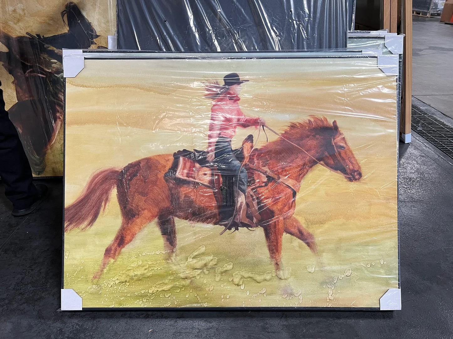 Original "River Ride: Girl Cowboy on a Running Horse" Hand Painted Artwork for Living Room, Bedroom, Foyer, Bar or Office - Framed Canvas