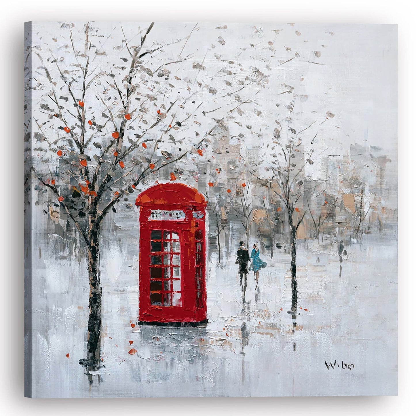 Modern artwork "Telephone Booth in the Wind" oil painting original - Wrapped canvas painting