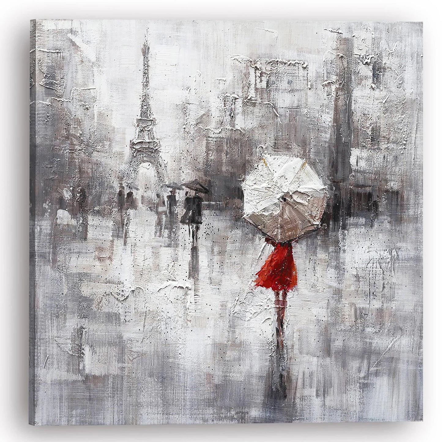 Original "Paris in the Rain" hand-painted artwork, wrapped canvas painting for living room, bedroom, foyer, bar, or office - 40" x 40"