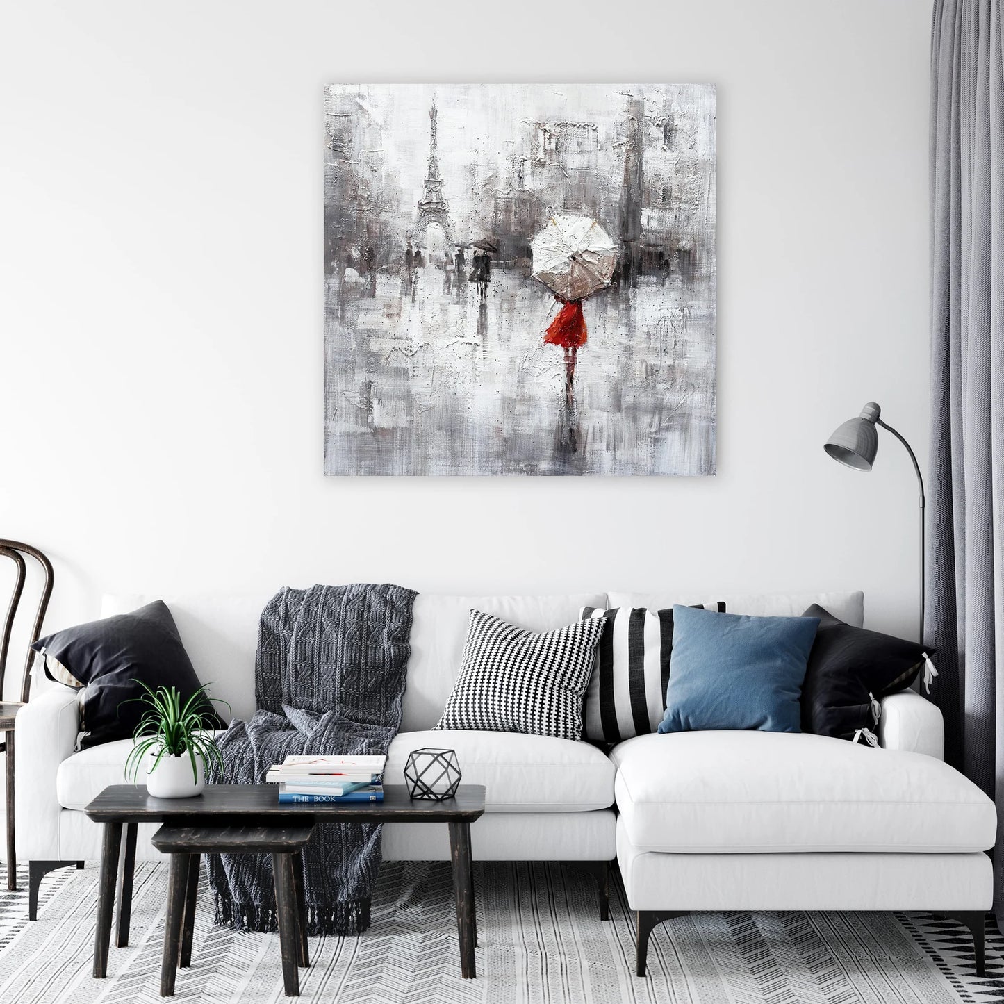 Original "Paris in the Rain" hand-painted artwork, wrapped canvas painting for living room, bedroom, foyer, bar, or office - 40" x 40"