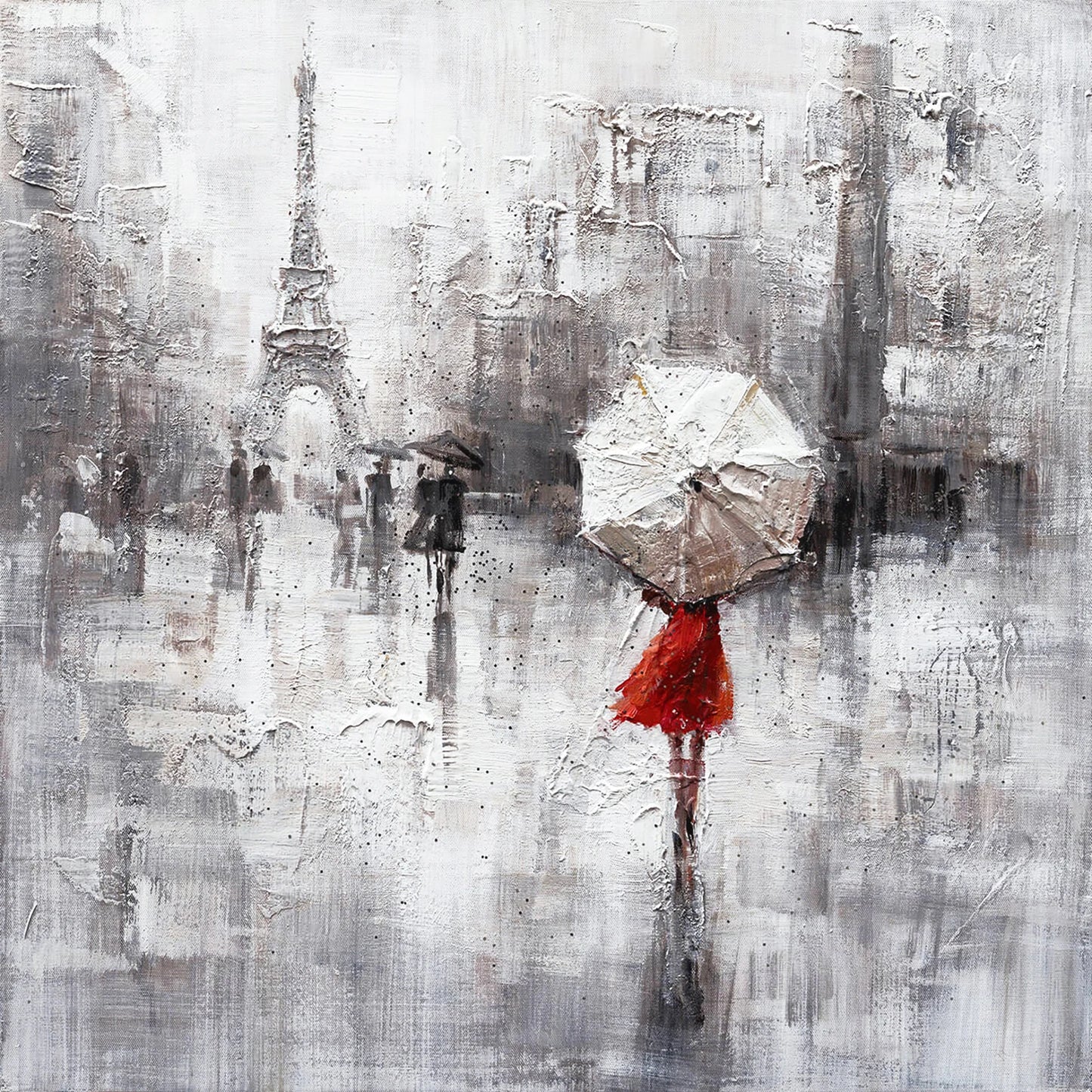 Original "Paris in the Rain" hand-painted artwork, wrapped canvas painting for living room, bedroom, foyer, bar, or office - 40" x 40"