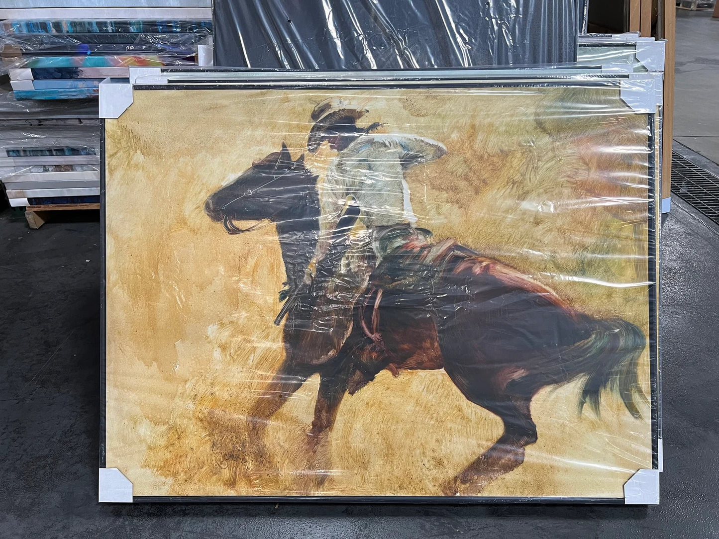 Original "A Cowboy on Horseback" hand painted artwork, living room, bedroom, foyer, bar or office - Framed canvas painting