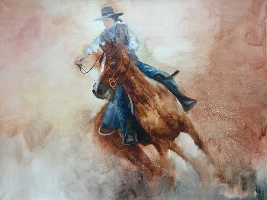 Original "Wild Ride: A Girl Cowboy's Gallop" Hand Painted Artwork for Living Room, Bedroom, Foyer, Bar or Office - Framed Canvas