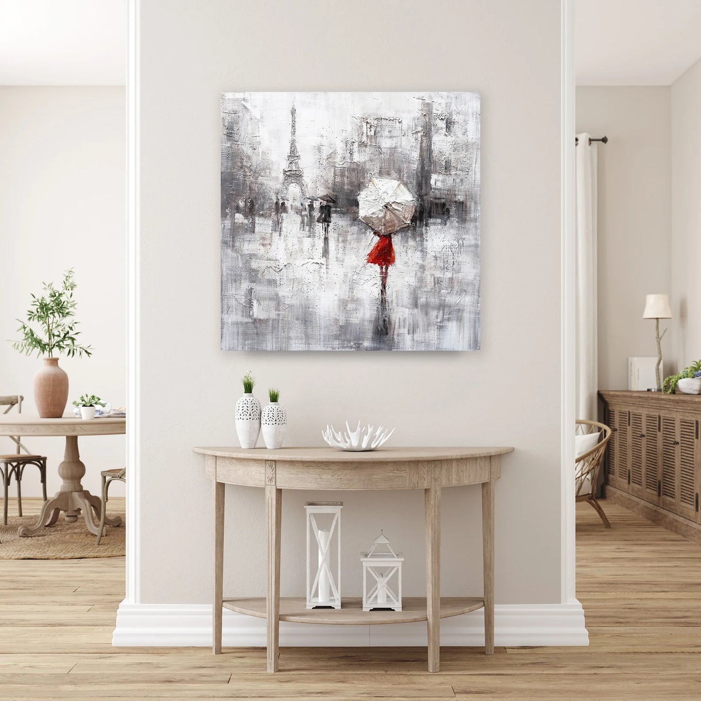 Original "Paris in the Rain" hand-painted artwork, wrapped canvas painting for living room, bedroom, foyer, bar, or office - 40" x 40"