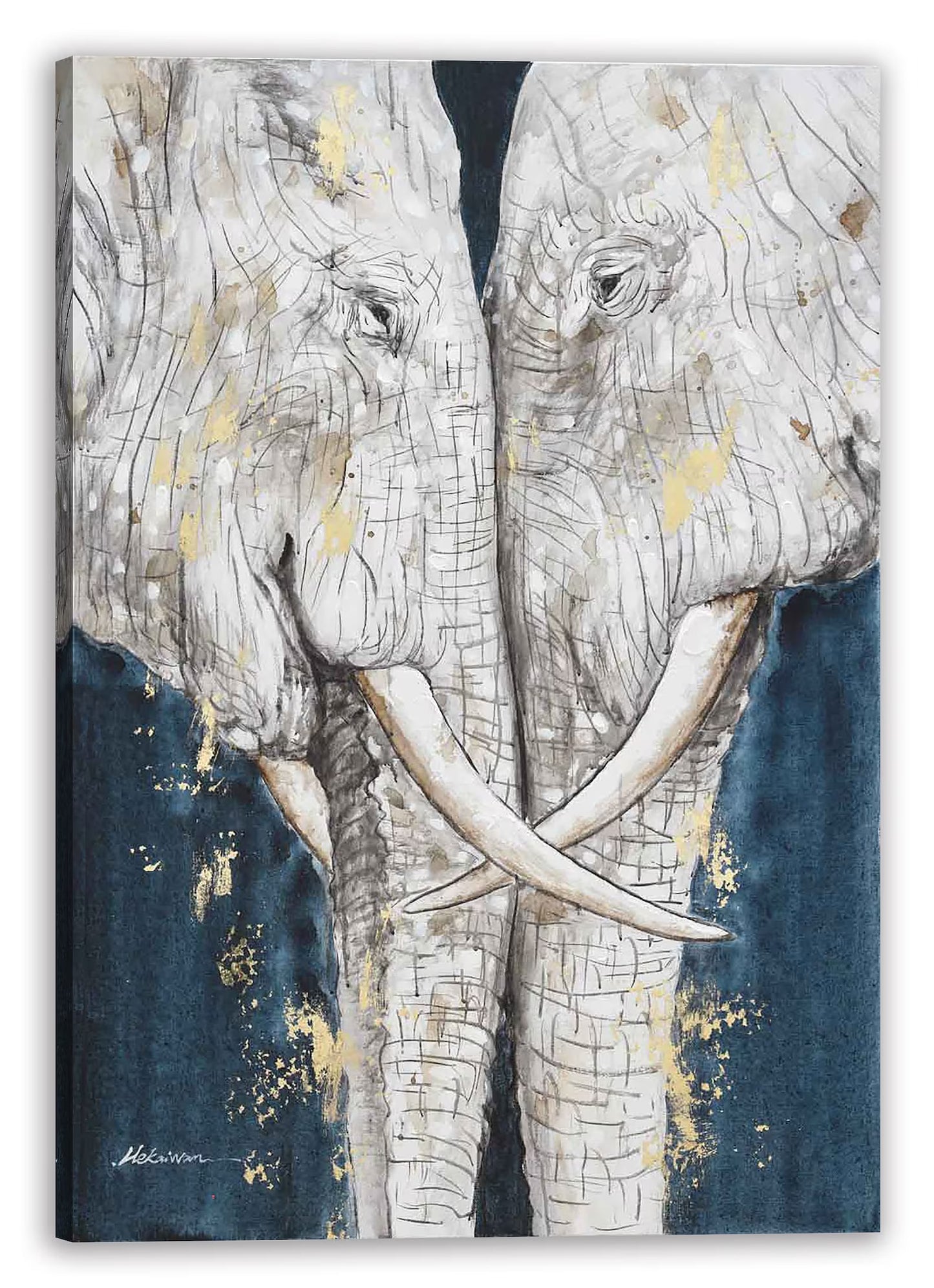 Original art "Eternal Love: White Elephants" - A Captivating Hand-Painted Abstract Masterpiece - Wrapped canvas painting