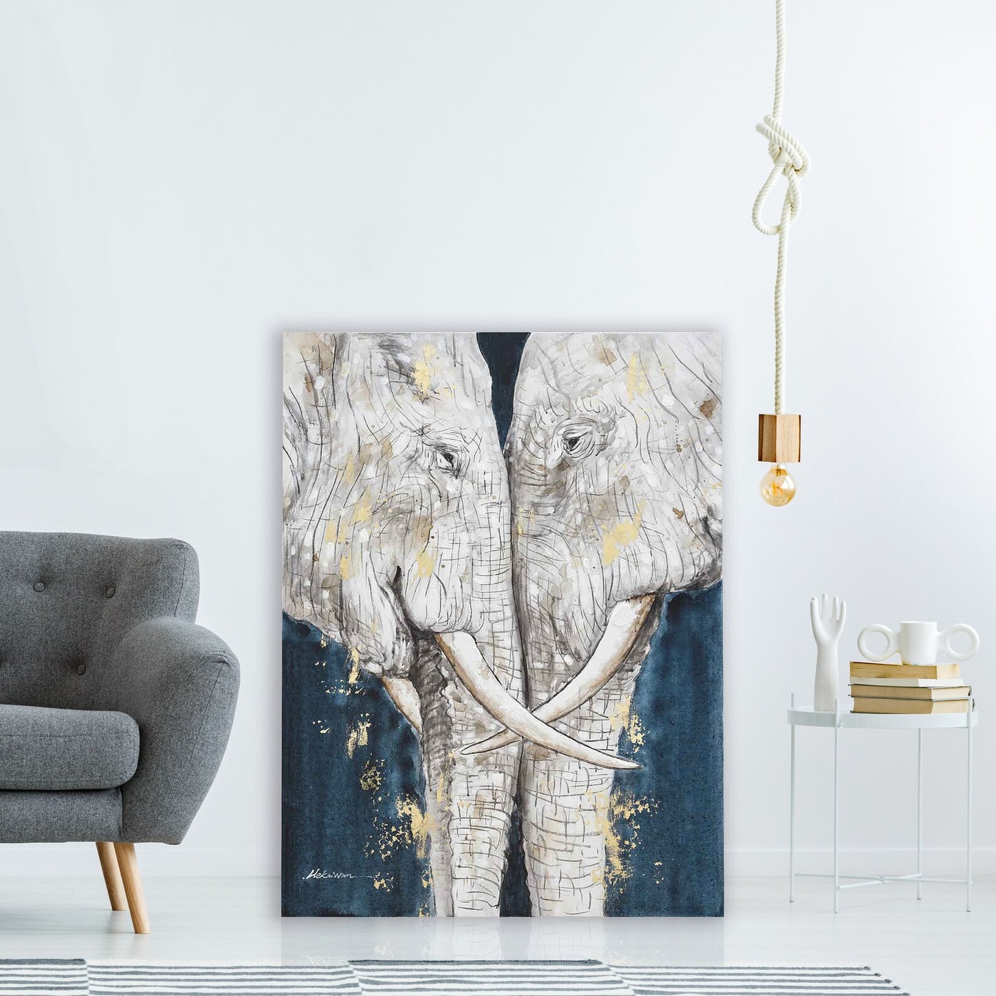 Original art "Eternal Love: White Elephants" - A Captivating Hand-Painted Abstract Masterpiece - Wrapped canvas painting