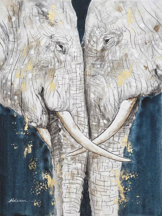 Original art "Eternal Love: White Elephants" - A Captivating Hand-Painted Abstract Masterpiece - Wrapped canvas painting