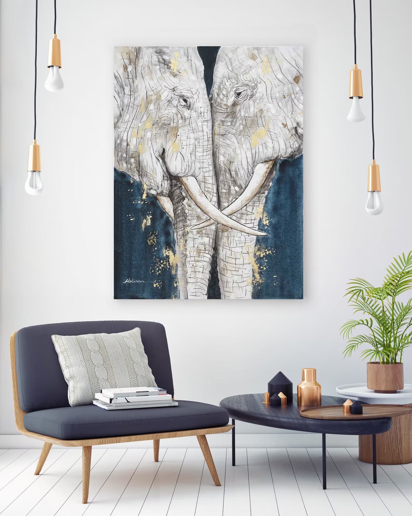Original art "Eternal Love: White Elephants" - A Captivating Hand-Painted Abstract Masterpiece - Wrapped canvas painting