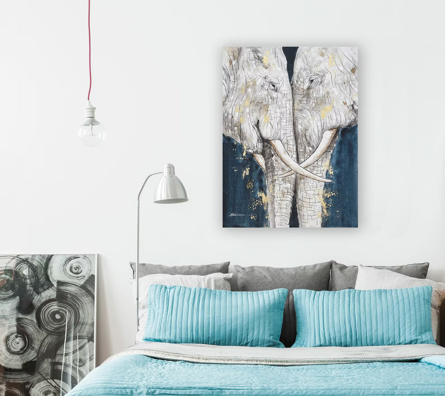 Original art "Eternal Love: White Elephants" - A Captivating Hand-Painted Abstract Masterpiece - Wrapped canvas painting