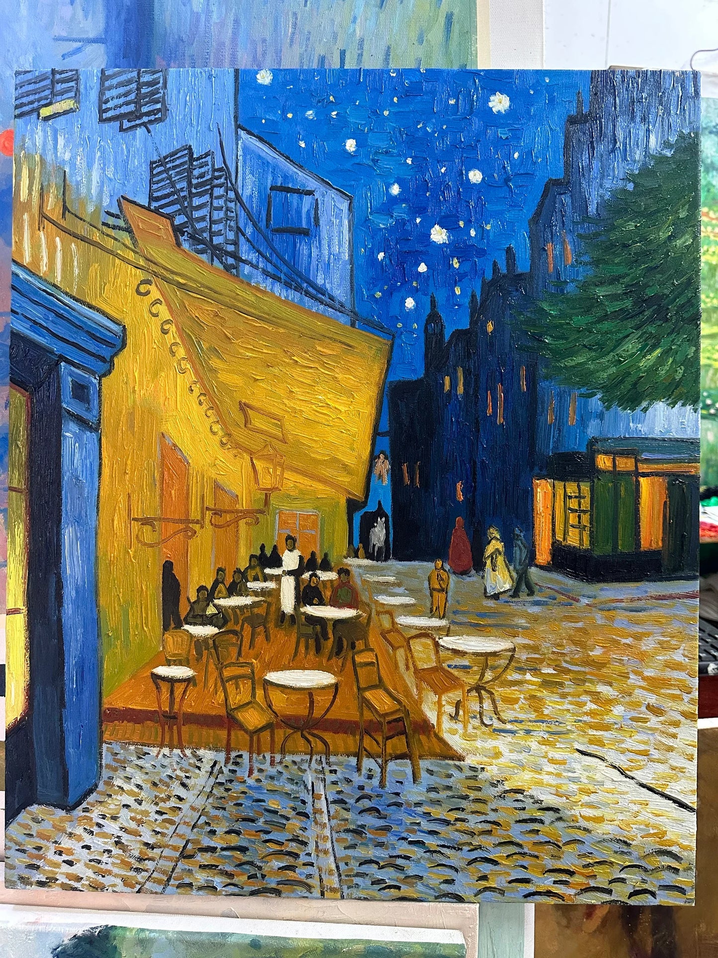 Hand-painted art "Café Terrace at Night" by Vincent Van Gogh, high quality reproduction of - Wrapped Canvas Painting
