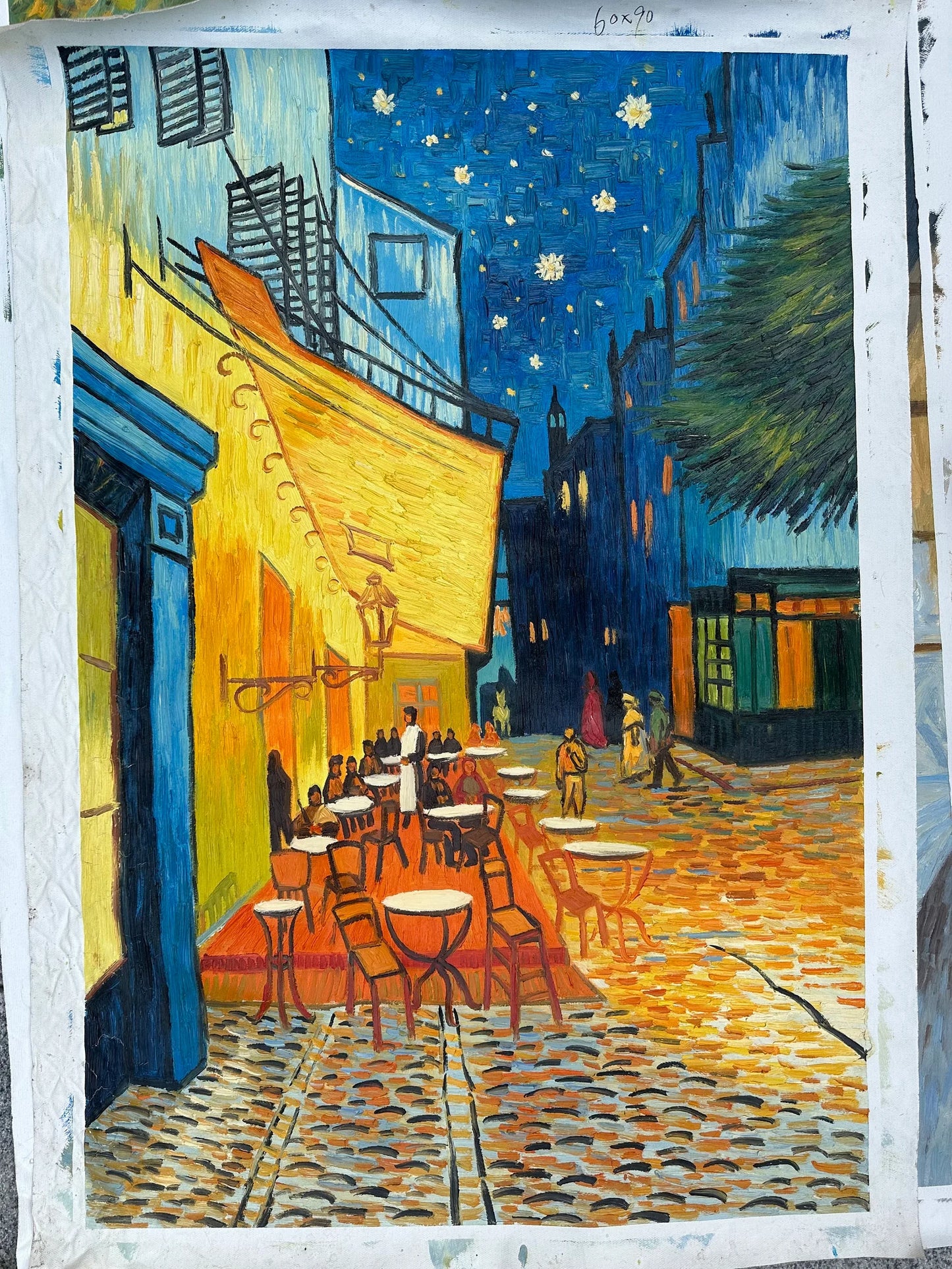 Hand-painted art "Café Terrace at Night" by Vincent Van Gogh, high quality reproduction of - Wrapped Canvas Painting