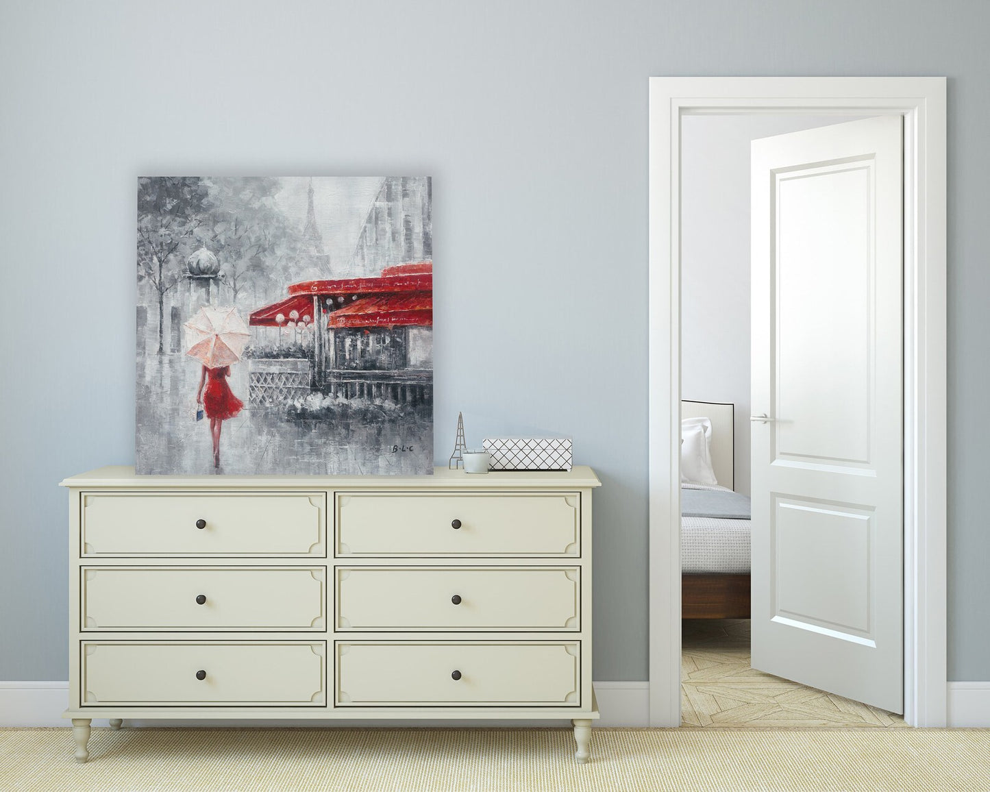 Parisian Encounter: A Café Delight - Hand-Painted Original Art on Canvas