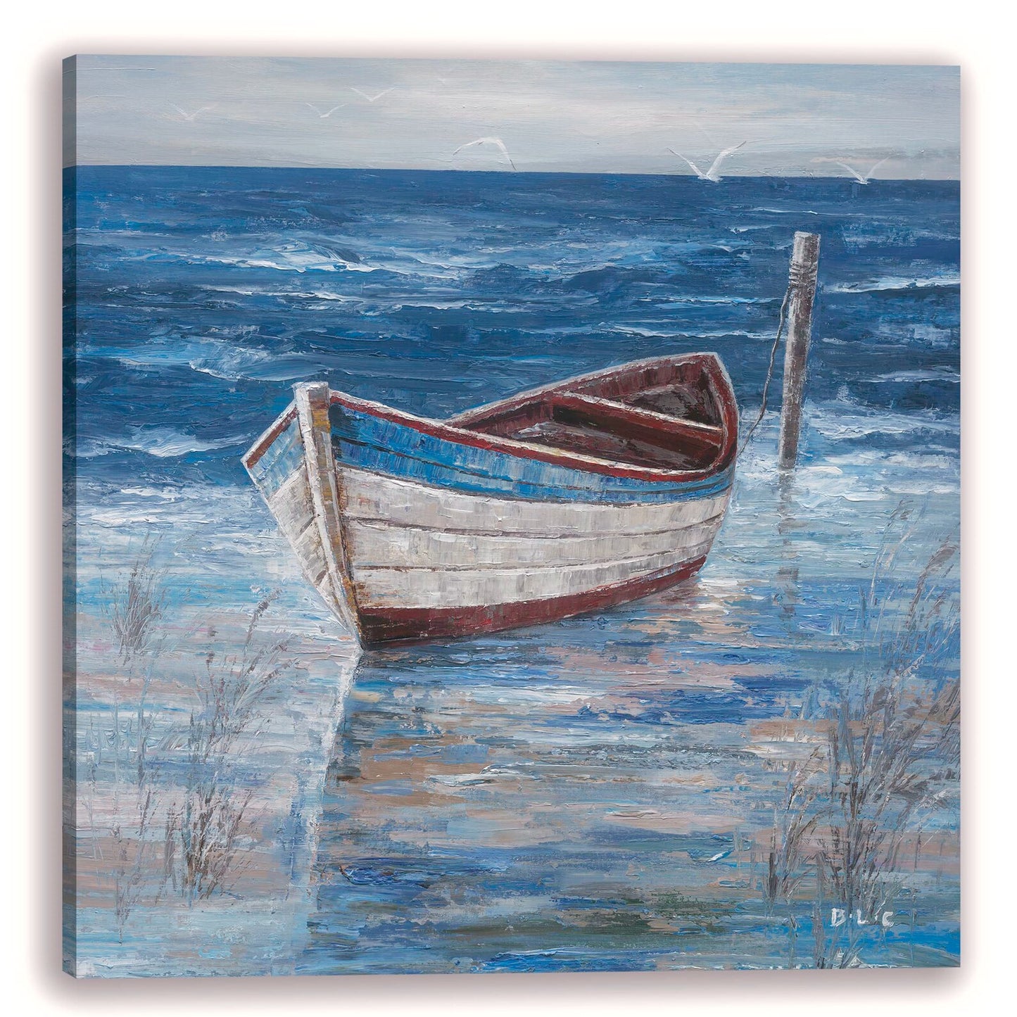 New Original artwork "Blue boat by the sea" hand-painted painting for Home decor - latest creation