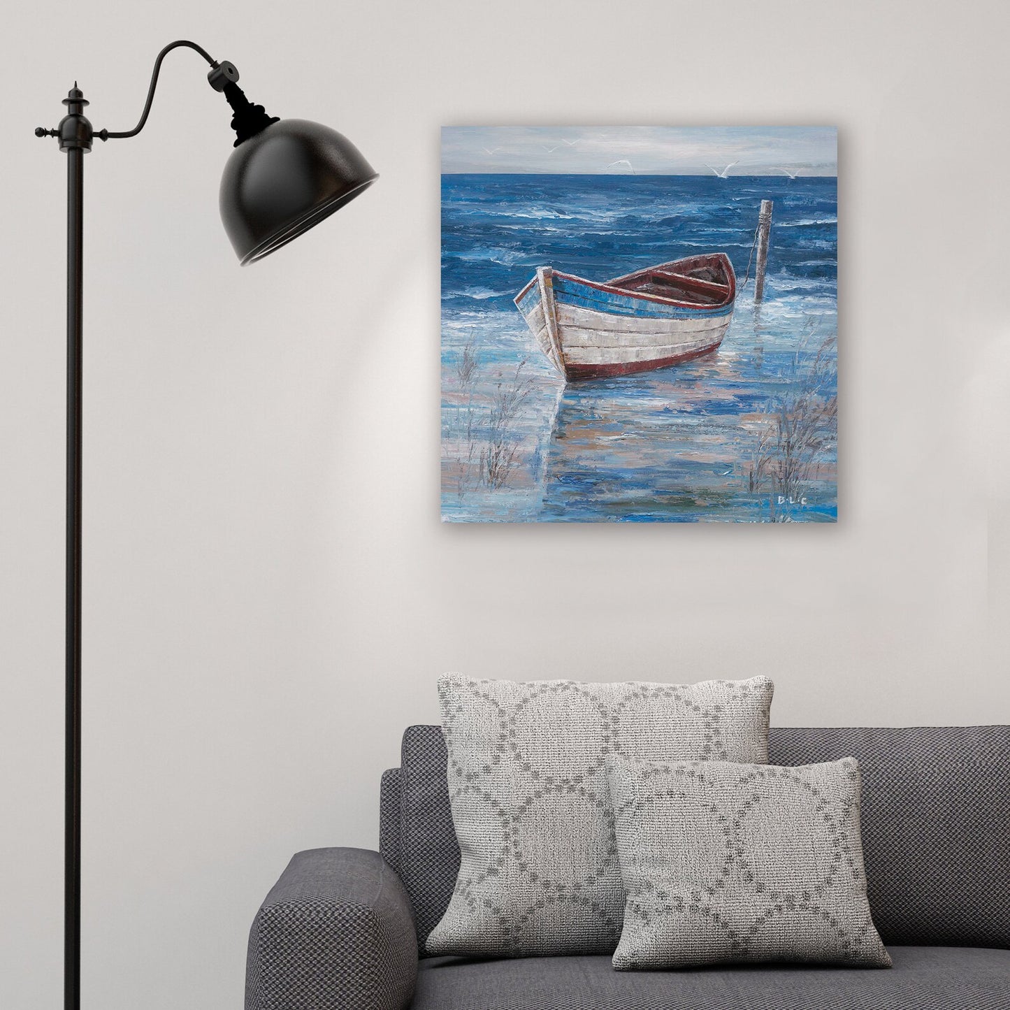 New Original artwork "Blue boat by the sea" hand-painted painting for Home decor - latest creation