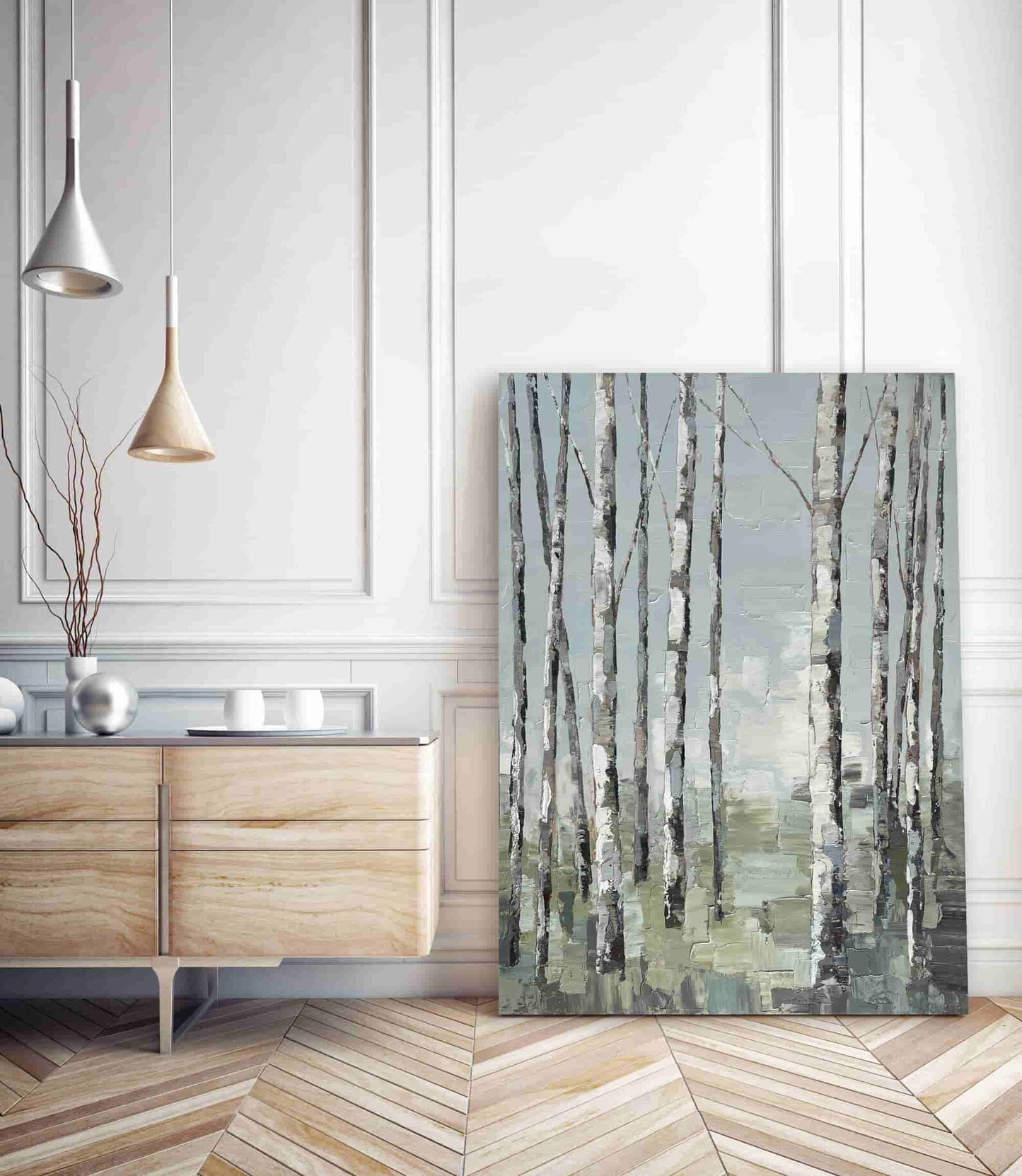 Original Hand-Painted Oil Artwork "Autumn Birch Forest Tranquility" canvas wrapped for living room bedroom, home decor