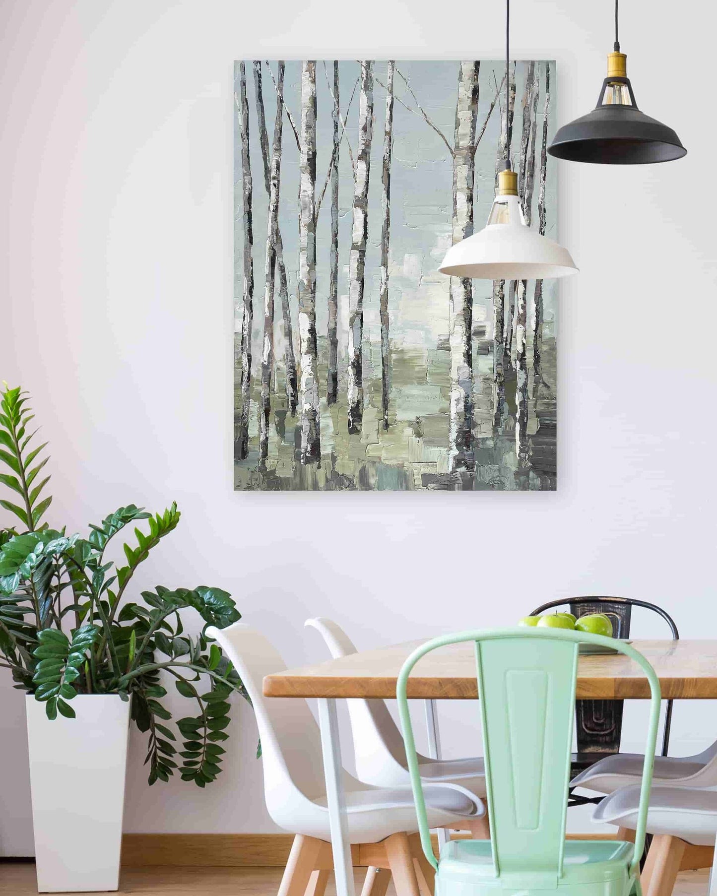 Original Hand-Painted Oil Artwork "Autumn Birch Forest Tranquility" canvas wrapped for living room bedroom, home decor