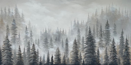 Original Painting art "Enveloped in Tranquility: Pine Forest in Autumn Mist" hand-painted canvas wrapped for living room bedroom home decor