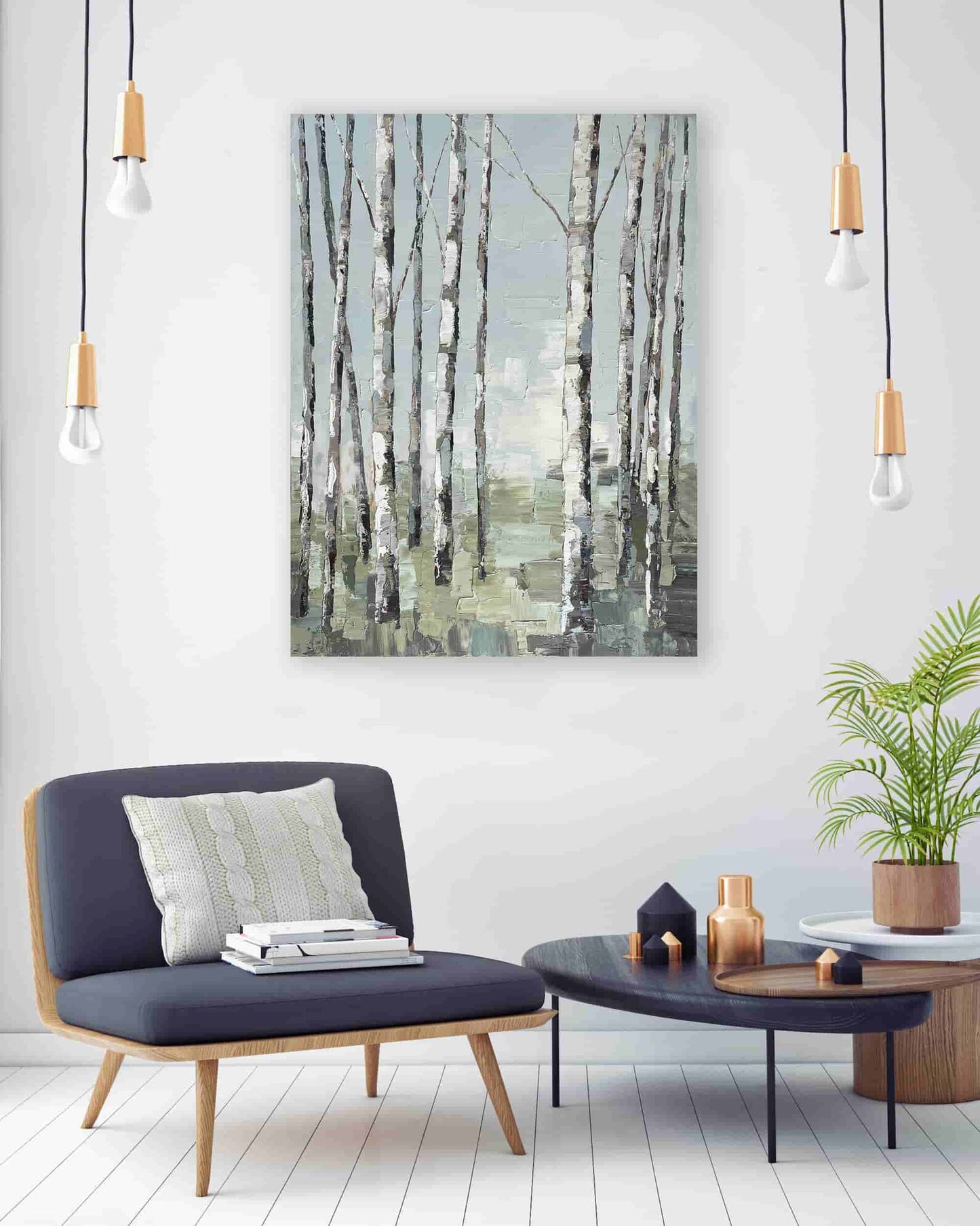 Original Hand-Painted Oil Artwork "Autumn Birch Forest Tranquility" canvas wrapped for living room bedroom, home decor