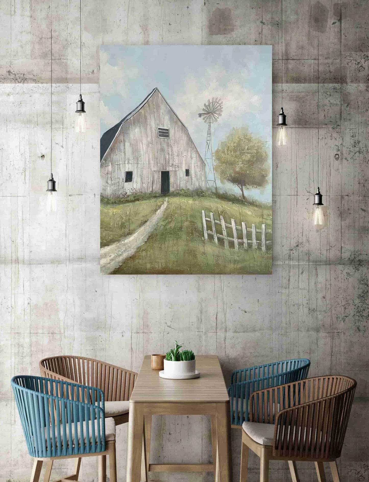 Original American Impressionistic Art " Barn in Memory" handmade painting on wrapped canvas for Home decor