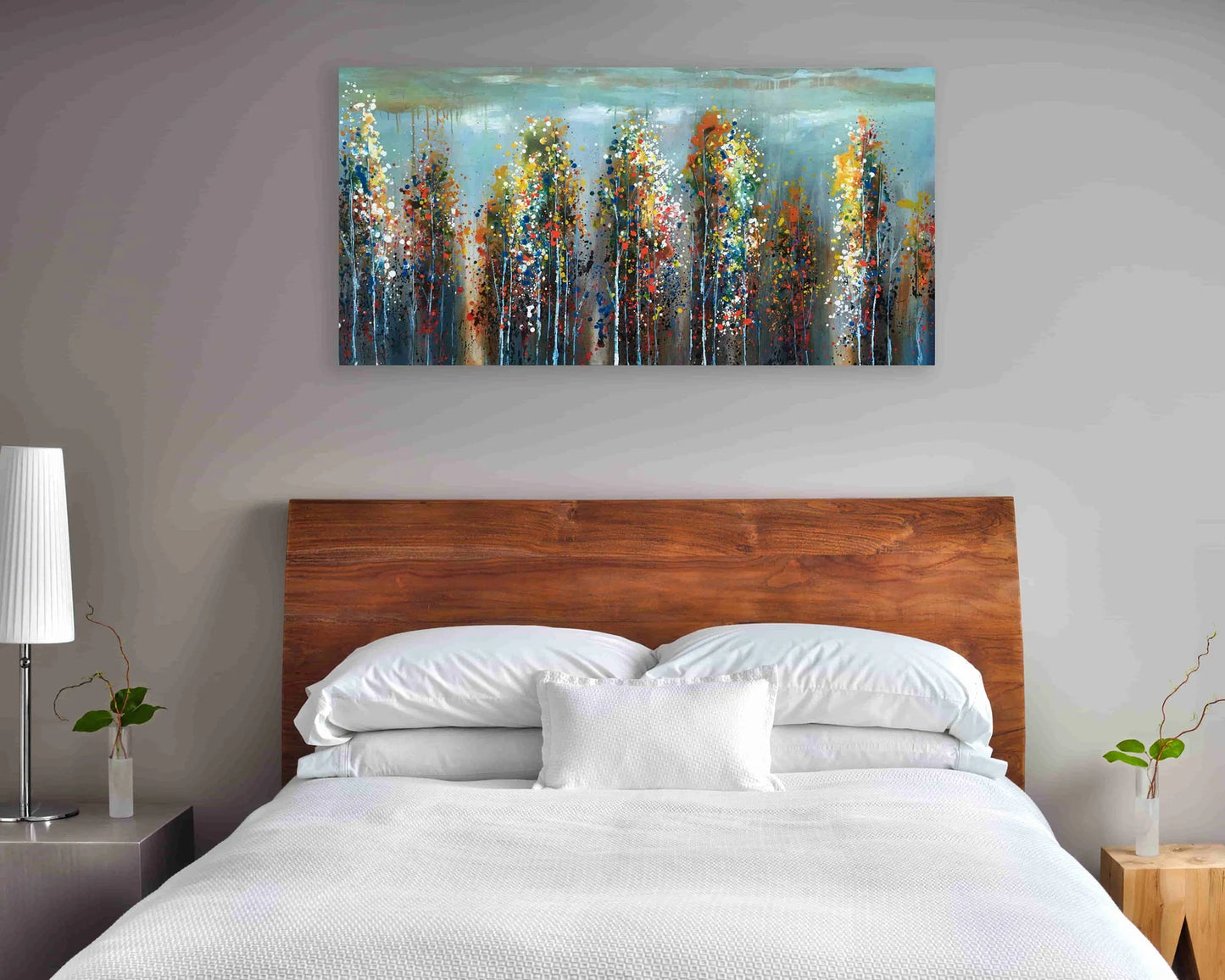 Original abstract oil painting "Autumn Forest in the Distance" hand-painted on canvas wrapped for Home Decor