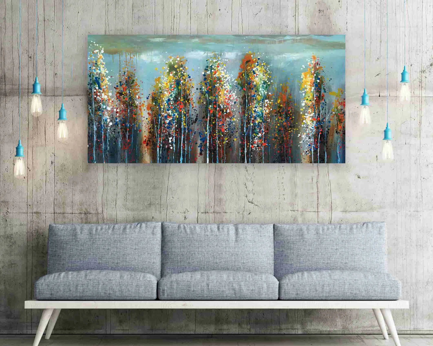 Original abstract oil painting "Autumn Forest in the Distance" hand-painted on canvas wrapped for Home Decor