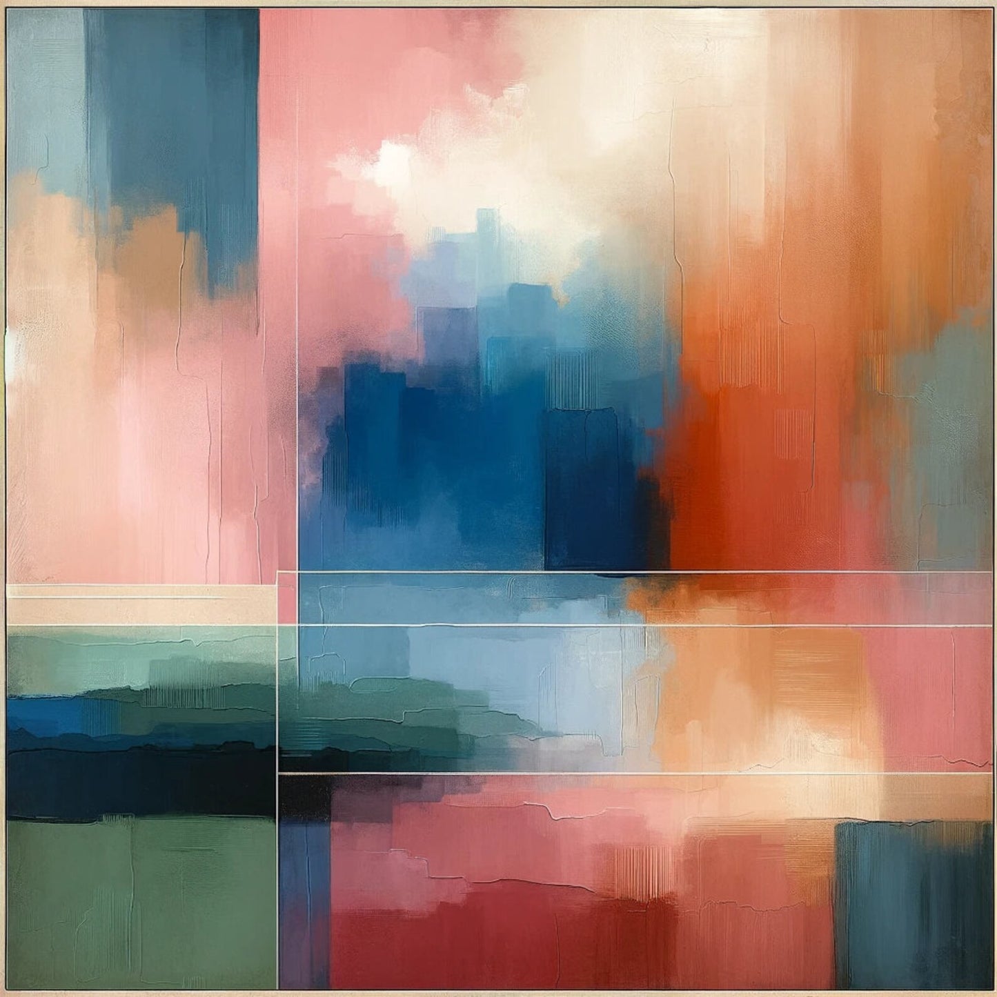 Original Hand-painted "Abstract Hues of Serenity: Modern Color Block Canvas Art" - Large Wall Decor for Contemporary Home or Office