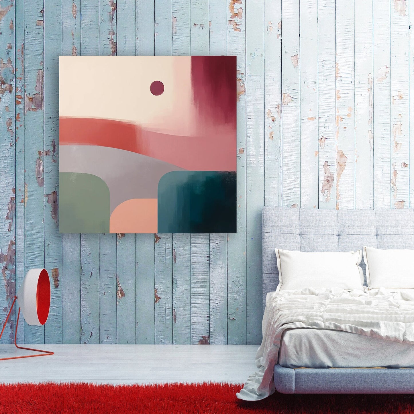 Original Hand-painted "Minimalist Sunrise: Abstract Geometric Landscape" - Modern Chic Wall Art for Minimalist Home Decor