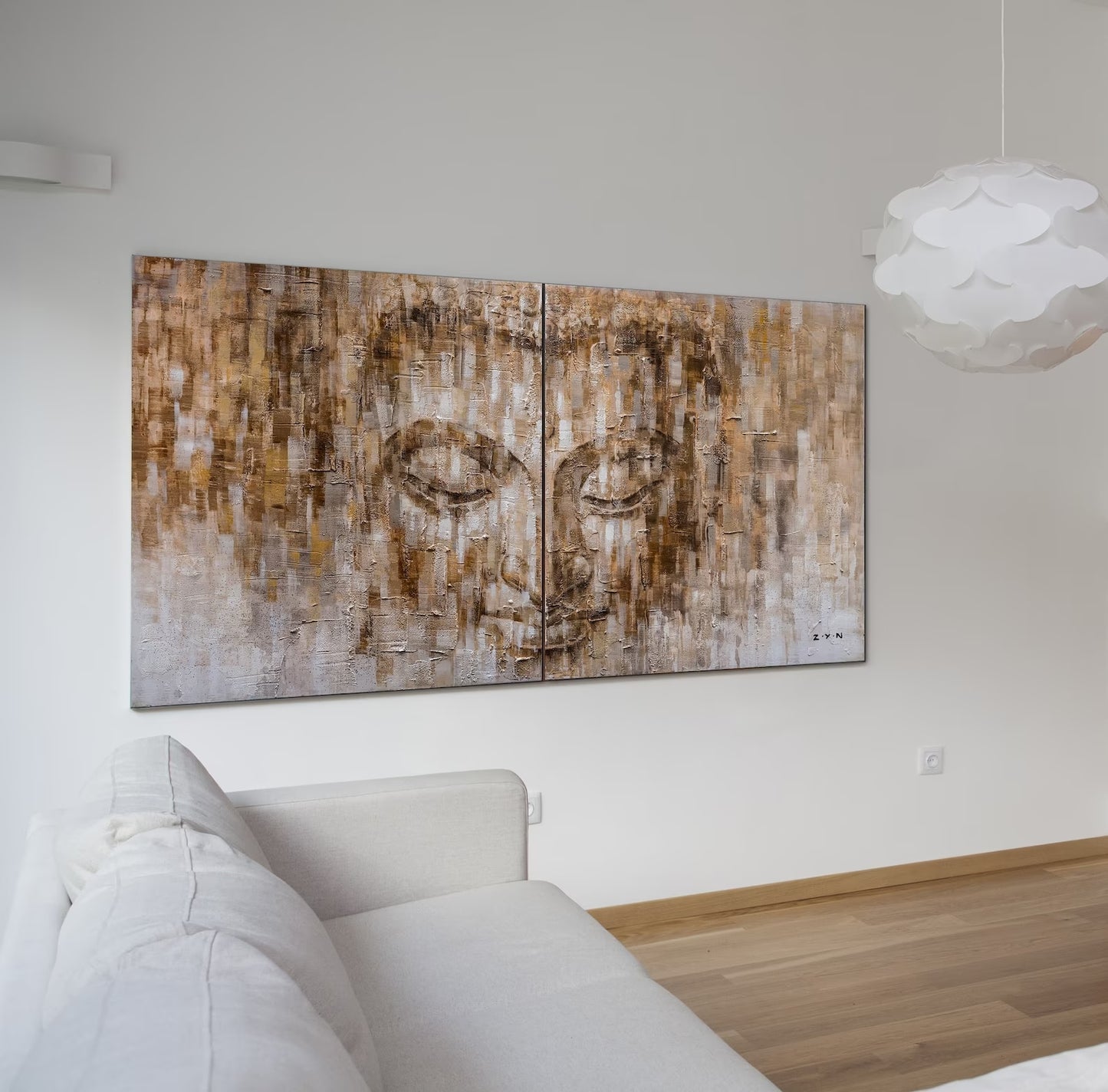 Original Art "Spiritual Gaze" - Hand-Painted Buddha Portrait, Abstract Meditation Art, Earth Tone Contemporary Wall Canva