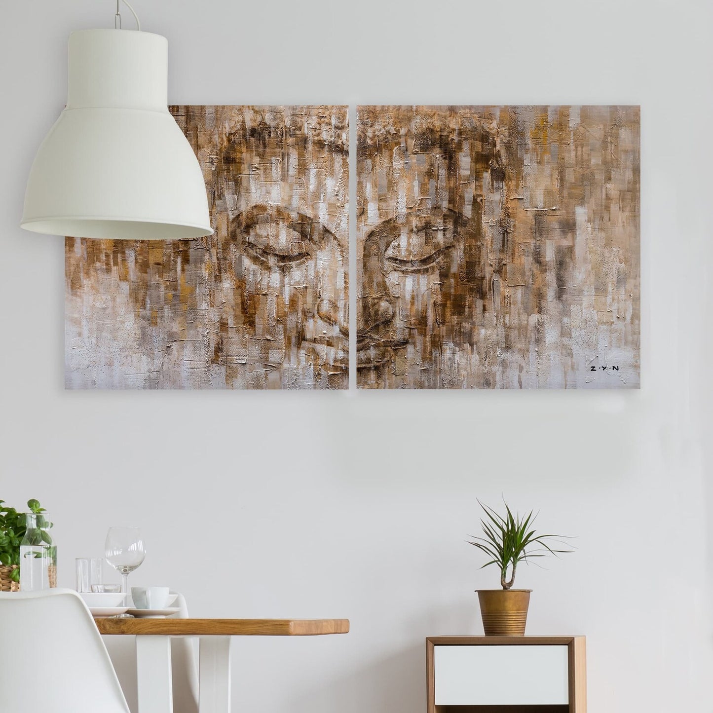 Original Art "Spiritual Gaze" - Hand-Painted Buddha Portrait, Abstract Meditation Art, Earth Tone Contemporary Wall Canva