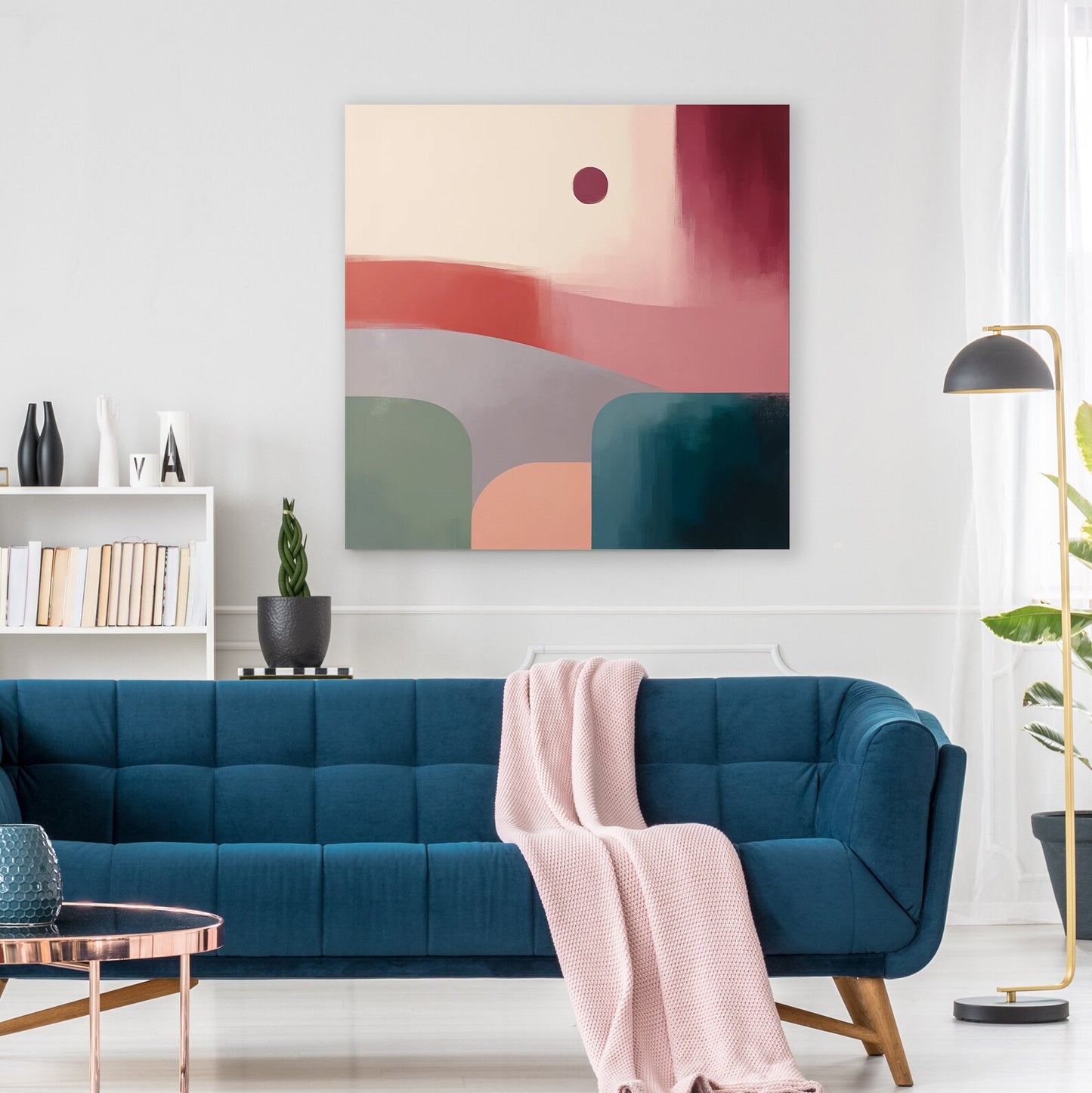 Original Hand-painted "Minimalist Sunrise: Abstract Geometric Landscape" - Modern Chic Wall Art for Minimalist Home Decor