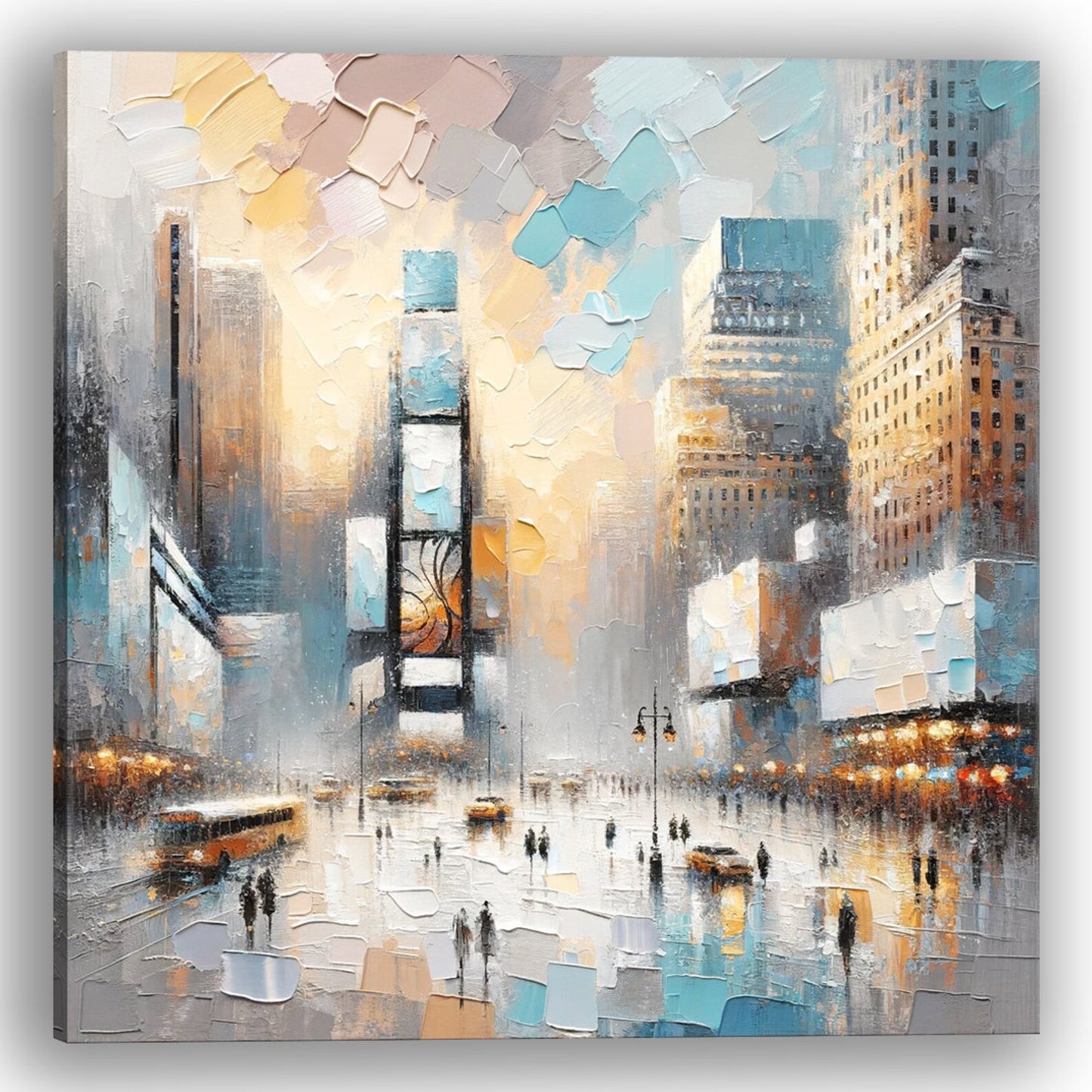 Original New Urban Art - Abstract Cityscape Impasto Painting - 30x30 Inch Textured Oil Canvas - Metropolitan Street Scene Wall Art