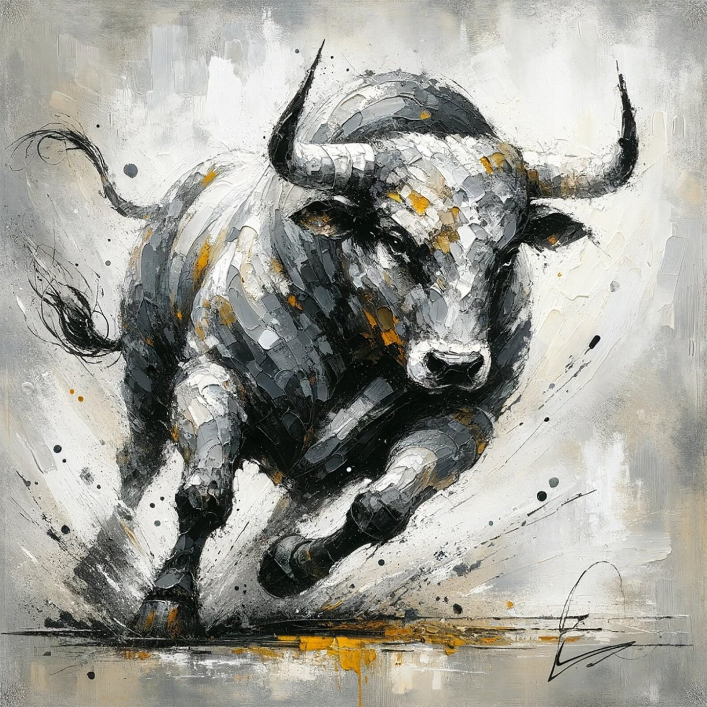 Original "Charging Bull" Abstract Impasto hand-painted art painting