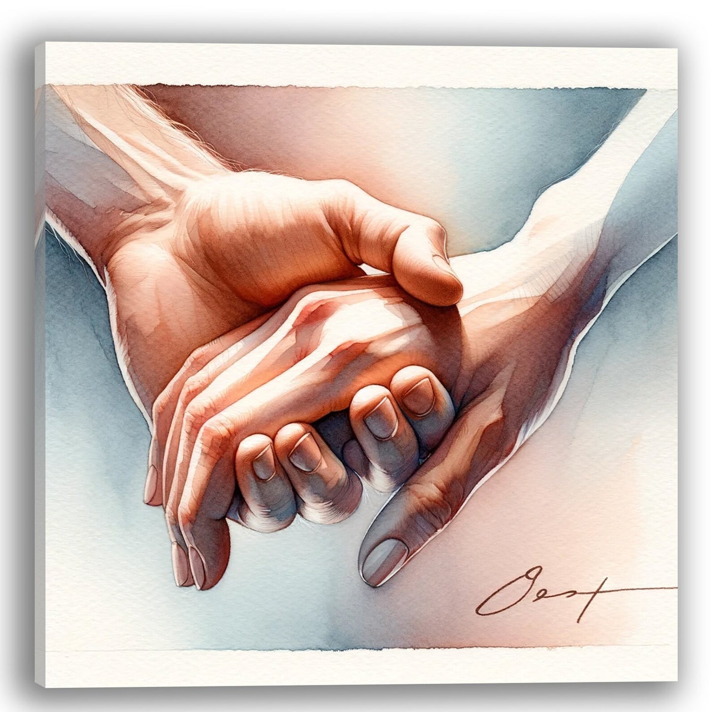 Valentine's Day present “Embrace of Souls” - Watercolor Canvas Print - Romantic Hand-Holding Art - Intimate Couple Gift