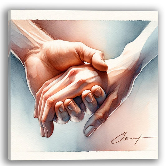 Valentine's Day present “Embrace of Souls” - Watercolor Canvas Print - Romantic Hand-Holding Art - Intimate Couple Gift