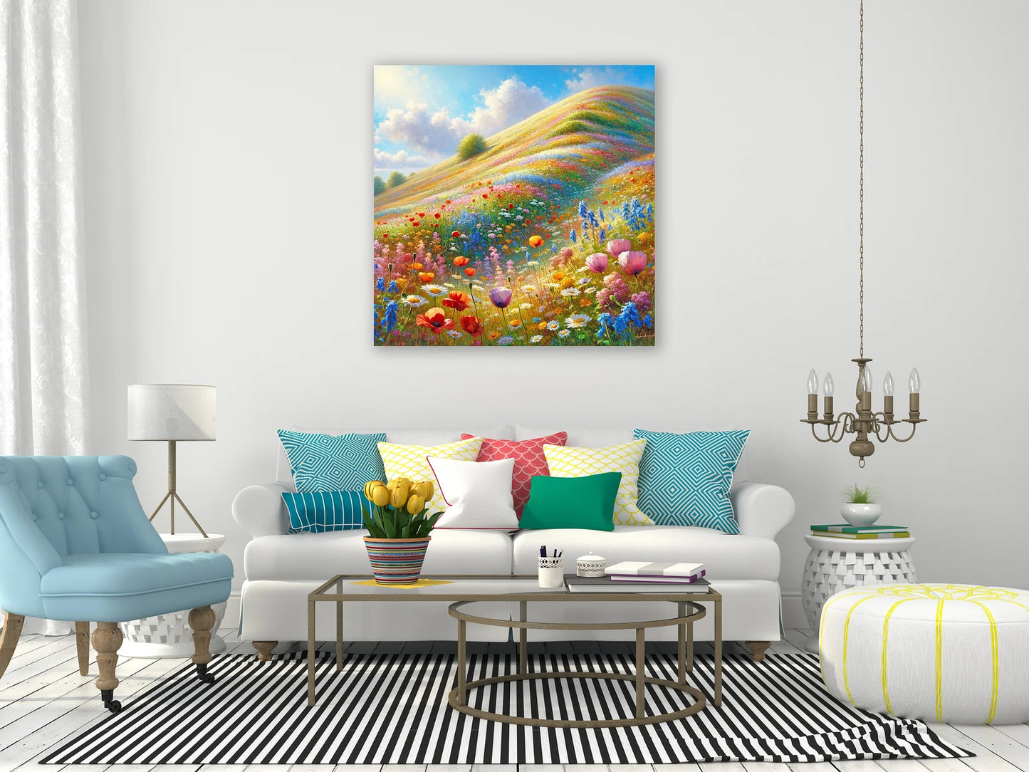Spring's Palette: Impressionist Wildflower Meadow Oil Painting, Hand-Painted Canvas Art, Vibrant Floral Landscape for Home Decor