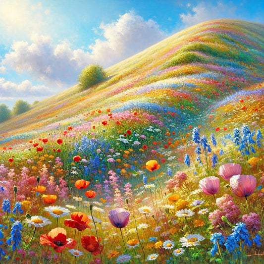 Spring's Palette: Impressionist Wildflower Meadow Oil Painting, Hand-Painted Canvas Art, Vibrant Floral Landscape for Home Decor
