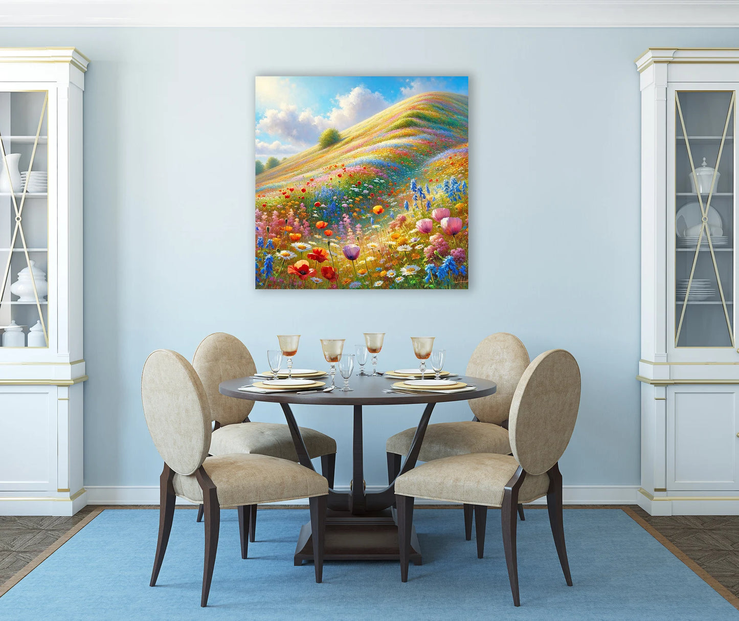 Spring's Palette: Impressionist Wildflower Meadow Oil Painting, Hand-Painted Canvas Art, Vibrant Floral Landscape for Home Decor