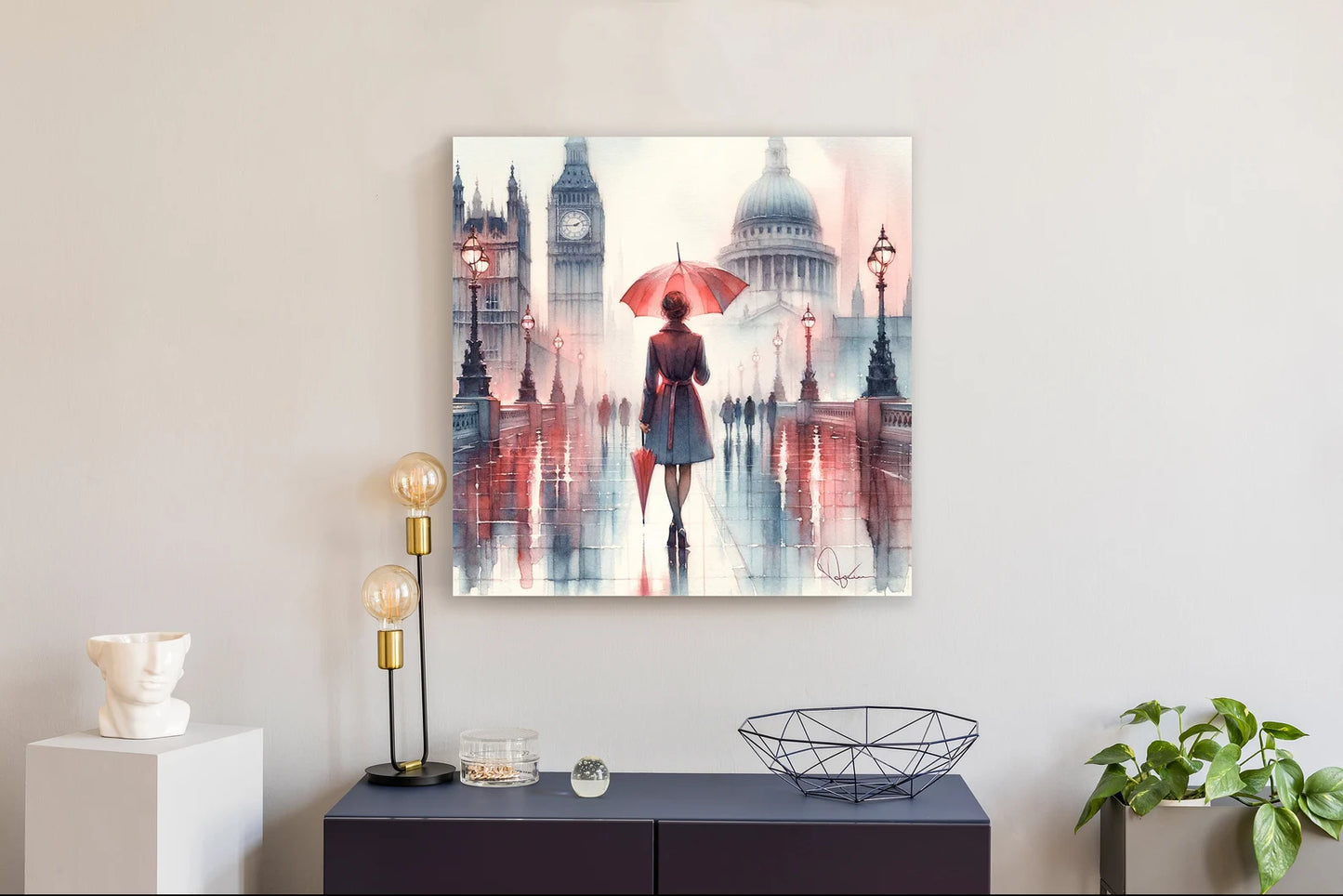 Valentine's Day present ”Romantic London Rain“ - Couple's Gift - Love in the City - Umbrella Art - Anniversary Present