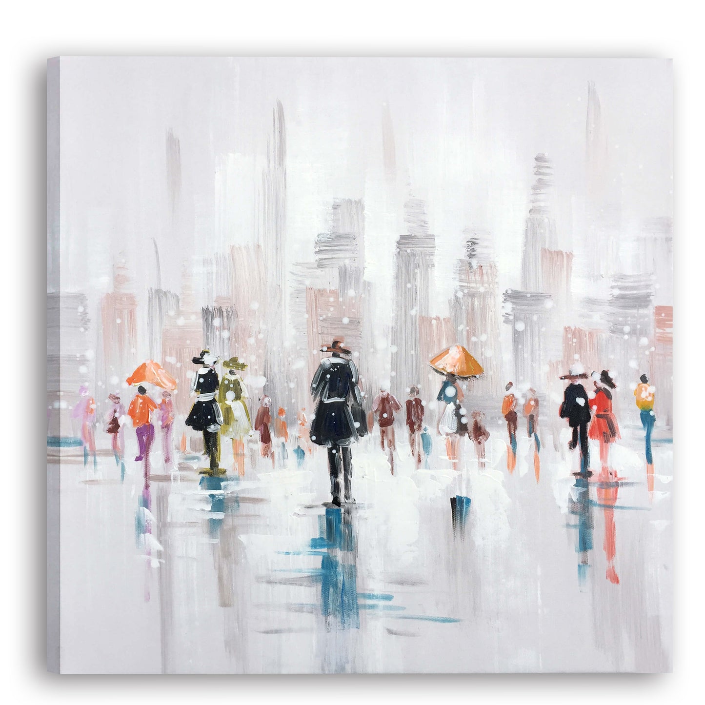 Wrapped canvas painting, unique abstract hand-painted "Manhattan street view I" oil painting for living room or office