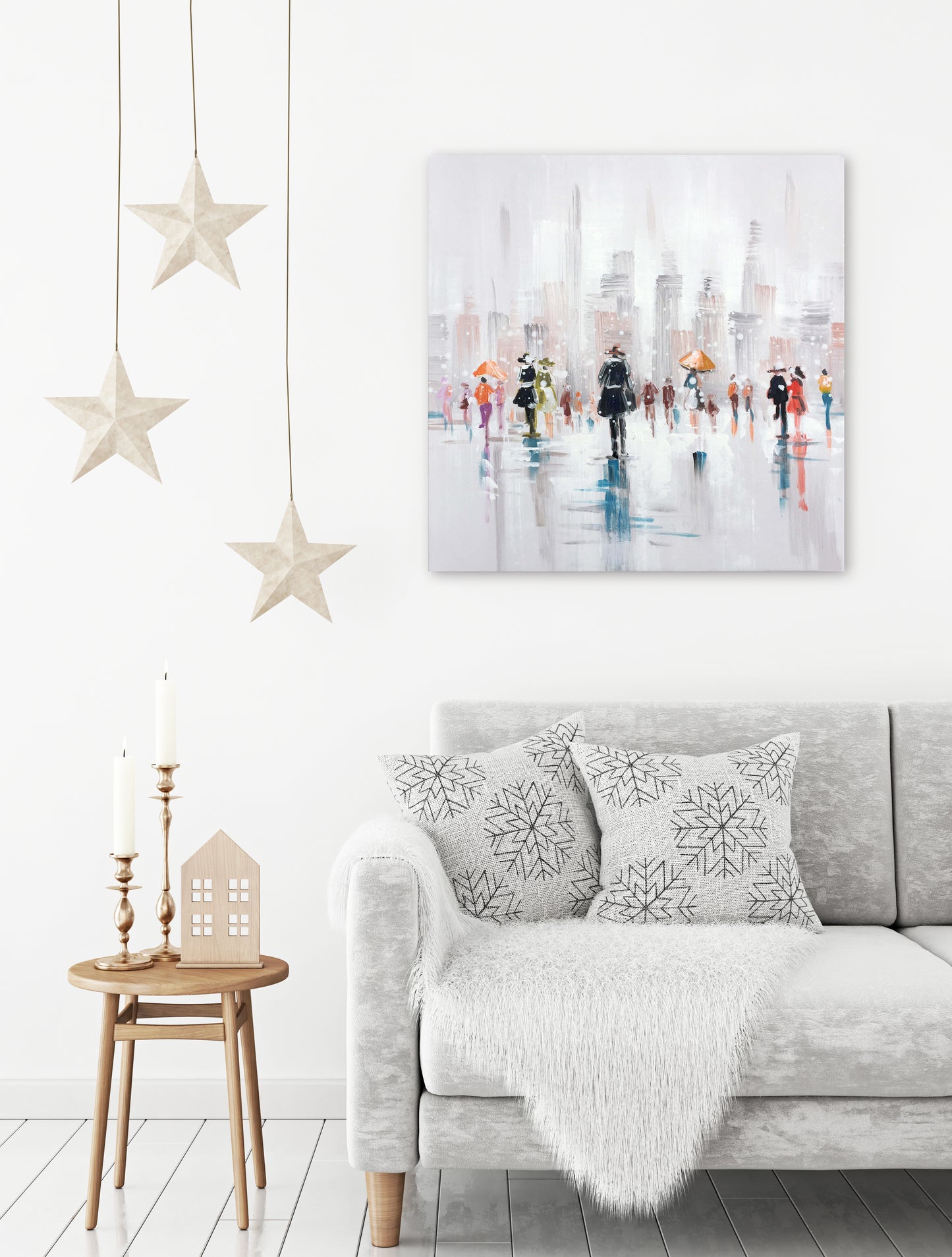 Wrapped canvas painting, unique abstract hand-painted "Manhattan street view I" oil painting for living room or office